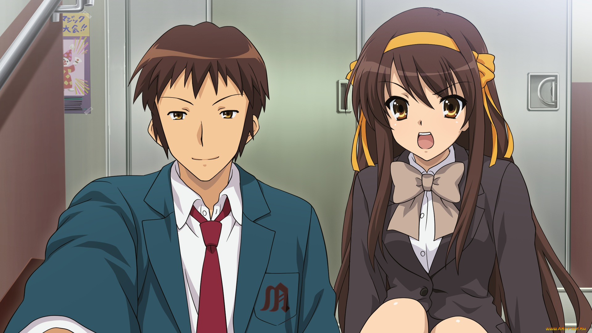 аниме, the, melancholy, of, haruhi, suzumiya, kyon, suzumiya, haruhi, девушка, парень, no, yuutsu