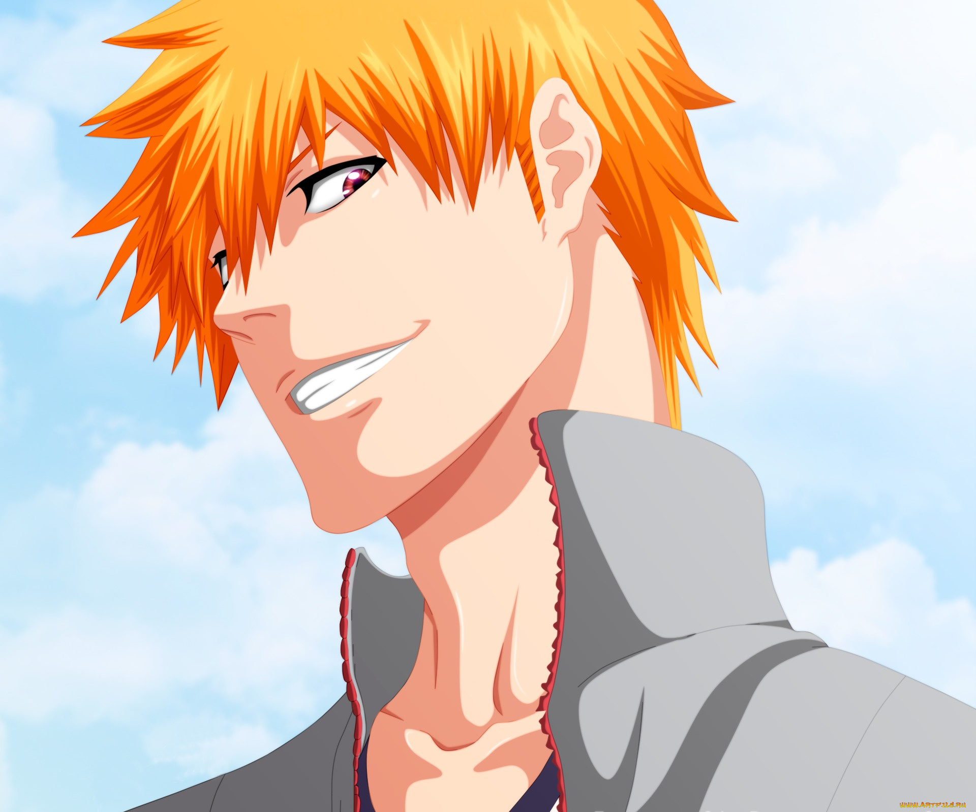 аниме, bleach, ichigo, kurosaki, парень, улыбка, взгляд