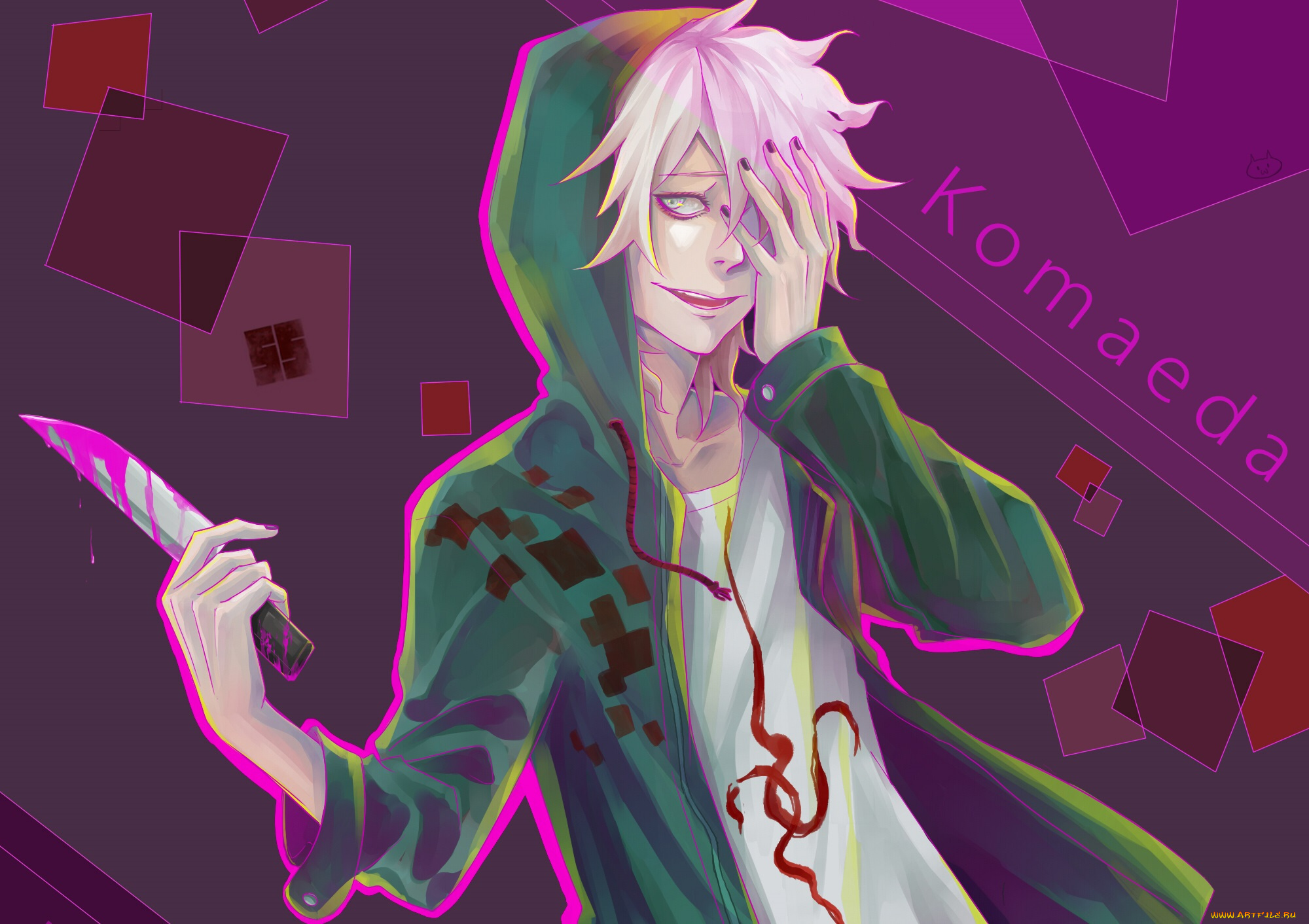 аниме, danganronpa, парень, арт, капюшон