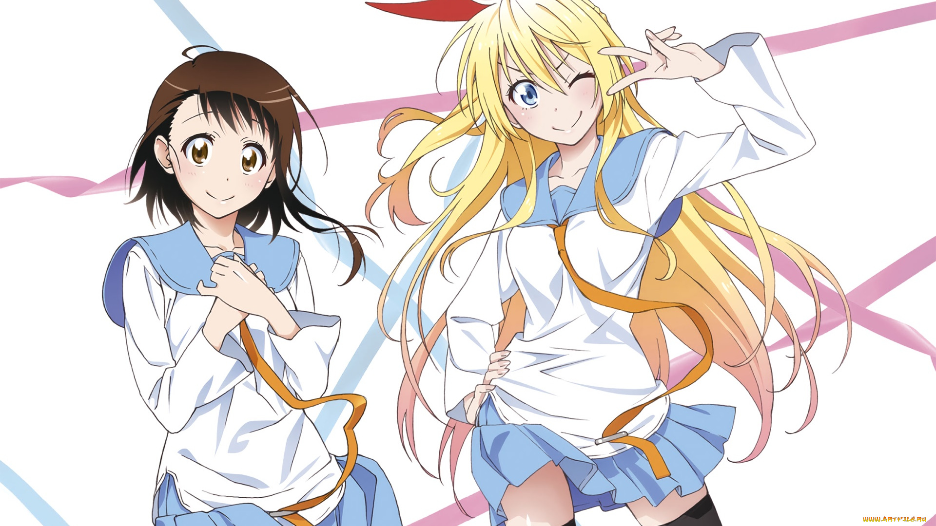 аниме, nisekoi, девушки, взгляд, фон