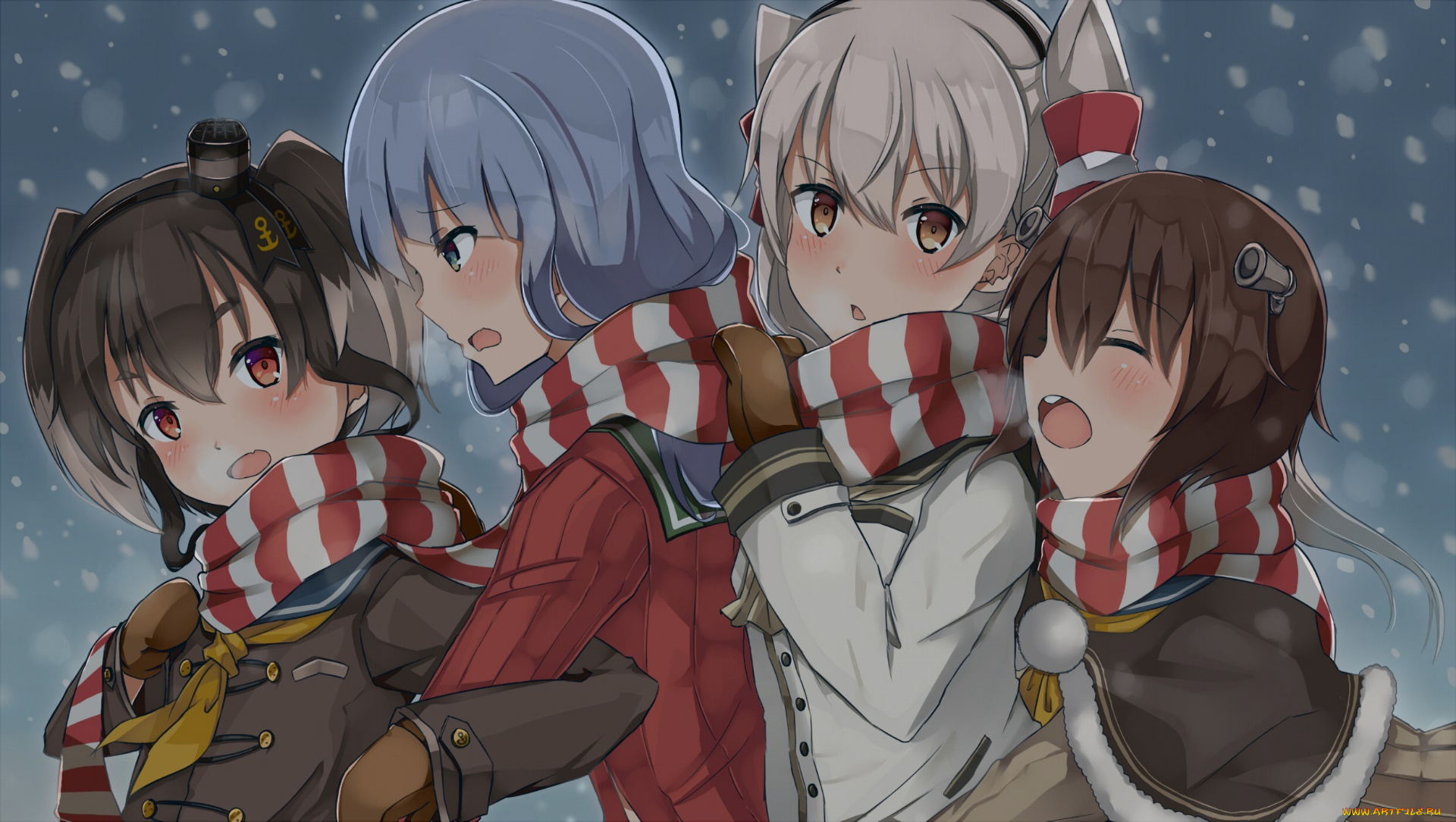 аниме, kantai, collection, девушки, взгляд, фон