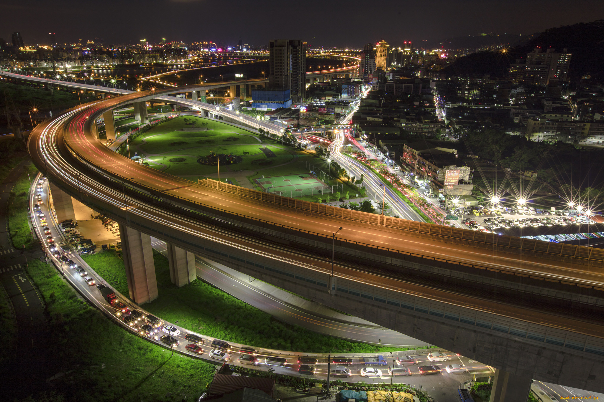 taipei, city, города, тайбэй, , тайвань, , китай, эстакада, ночь