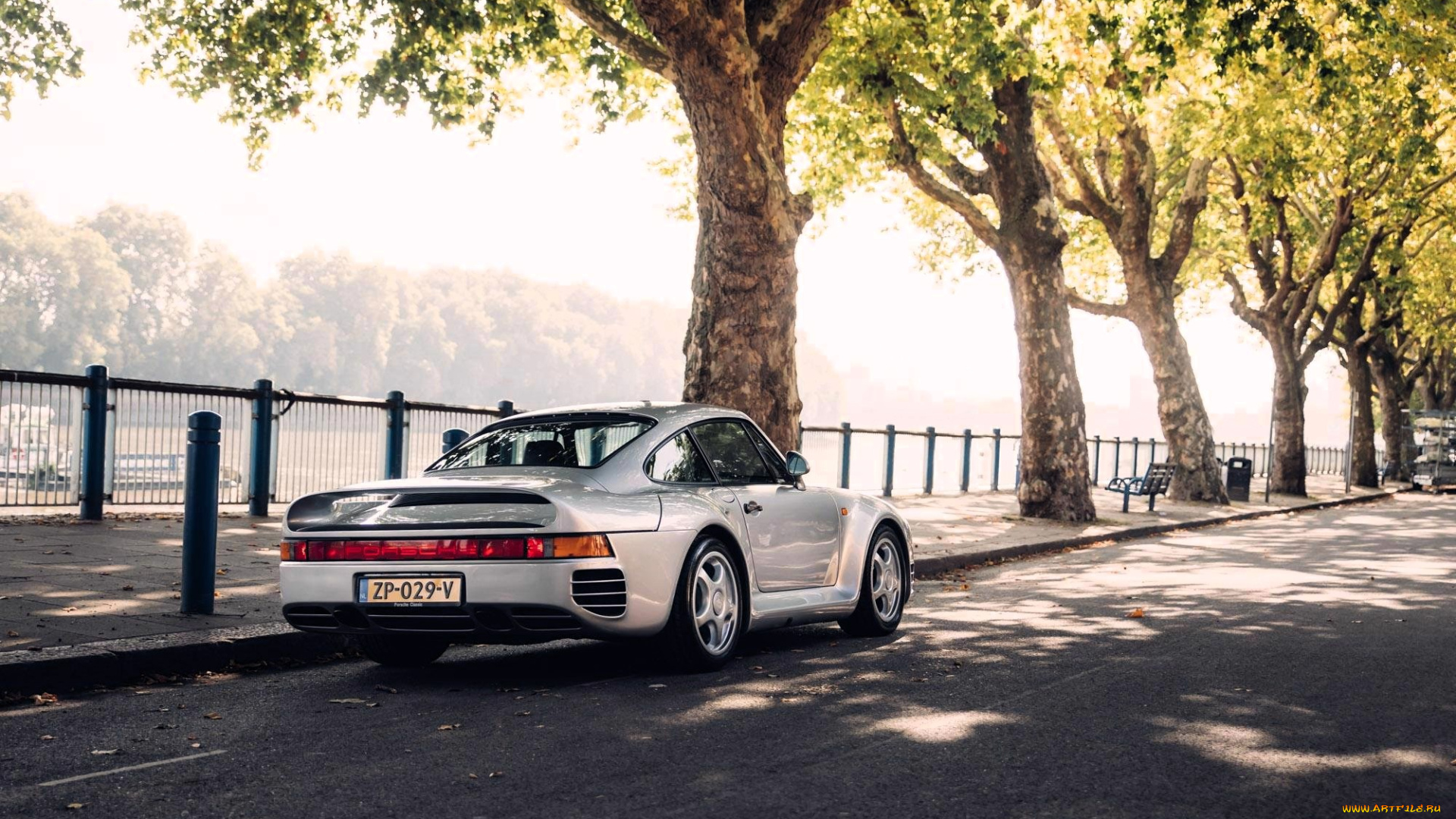 porsche, 959, автомобили, porsche, белая, улица, деревья