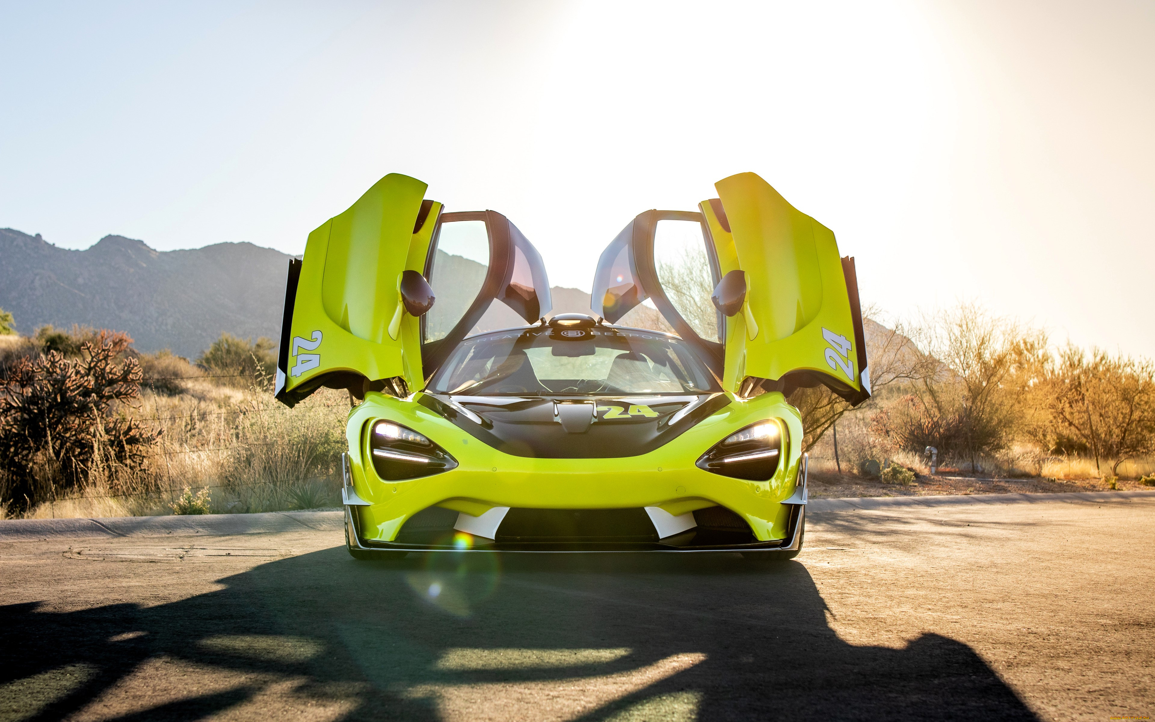 mclaren, 720s, автомобили, mclaren, желтый, тень, горы