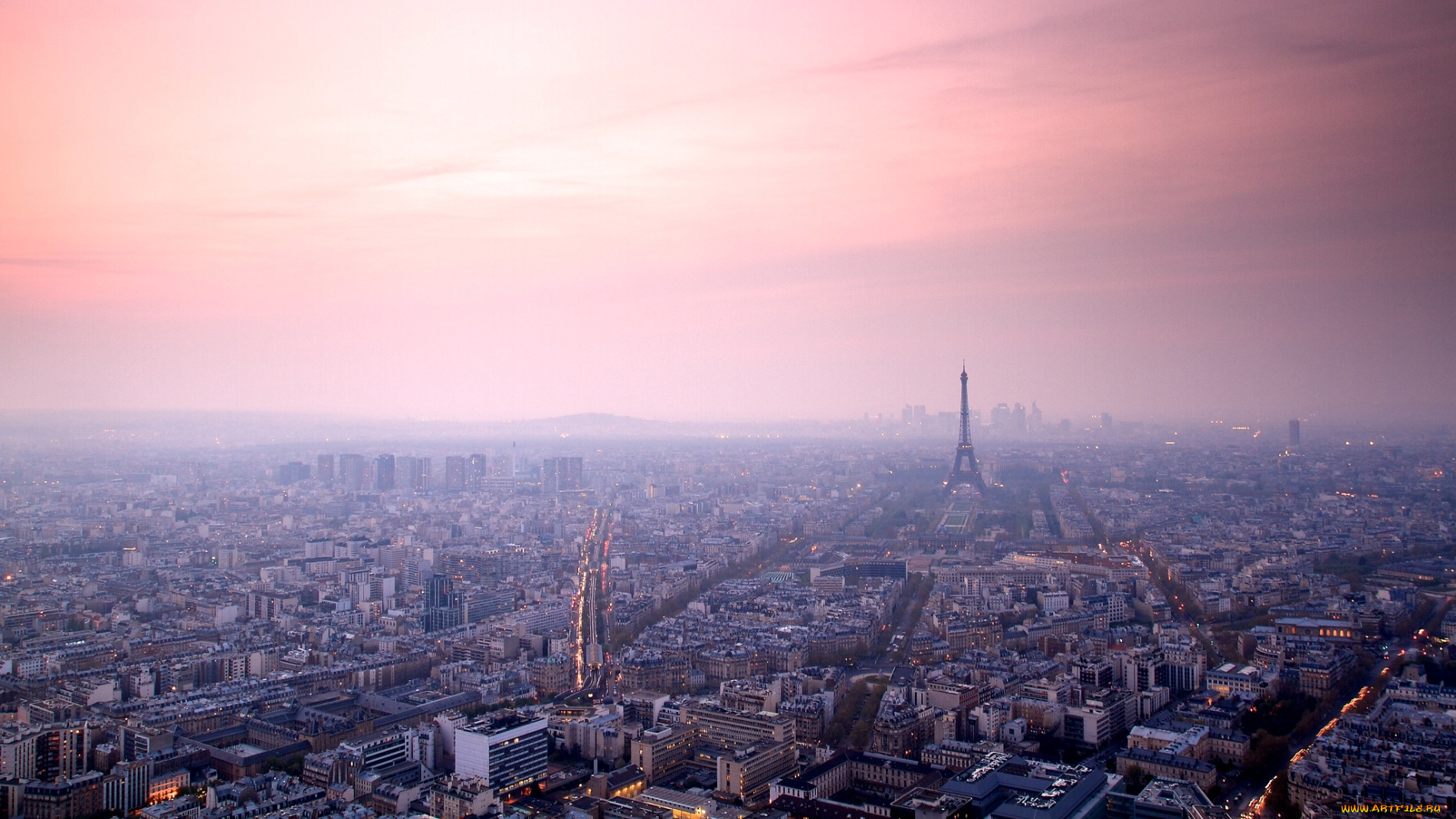 города, париж, франция, вечер, панорама, эйфелева, башня