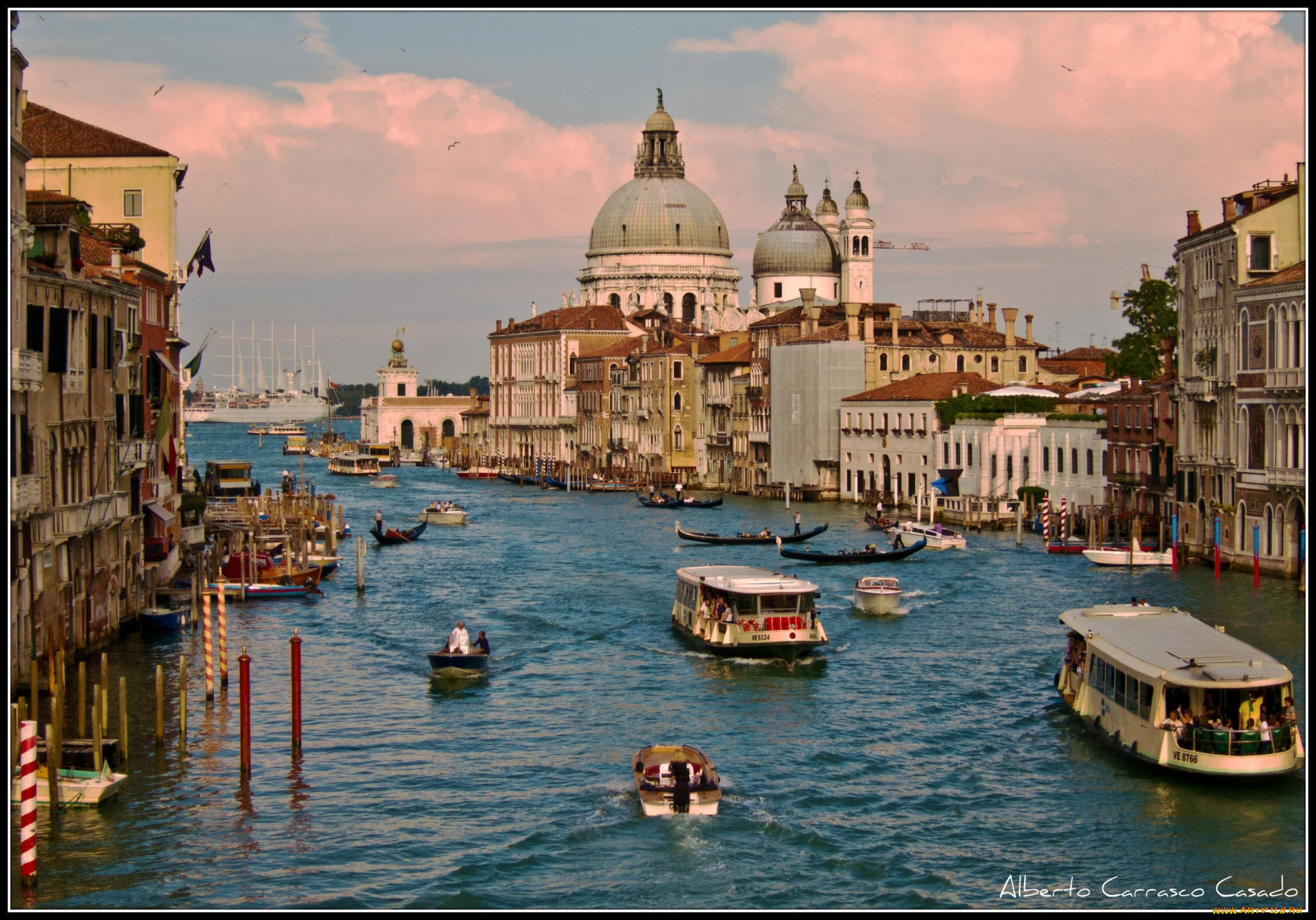 города, венеция, италия, канал, катера, гондолы, церковь