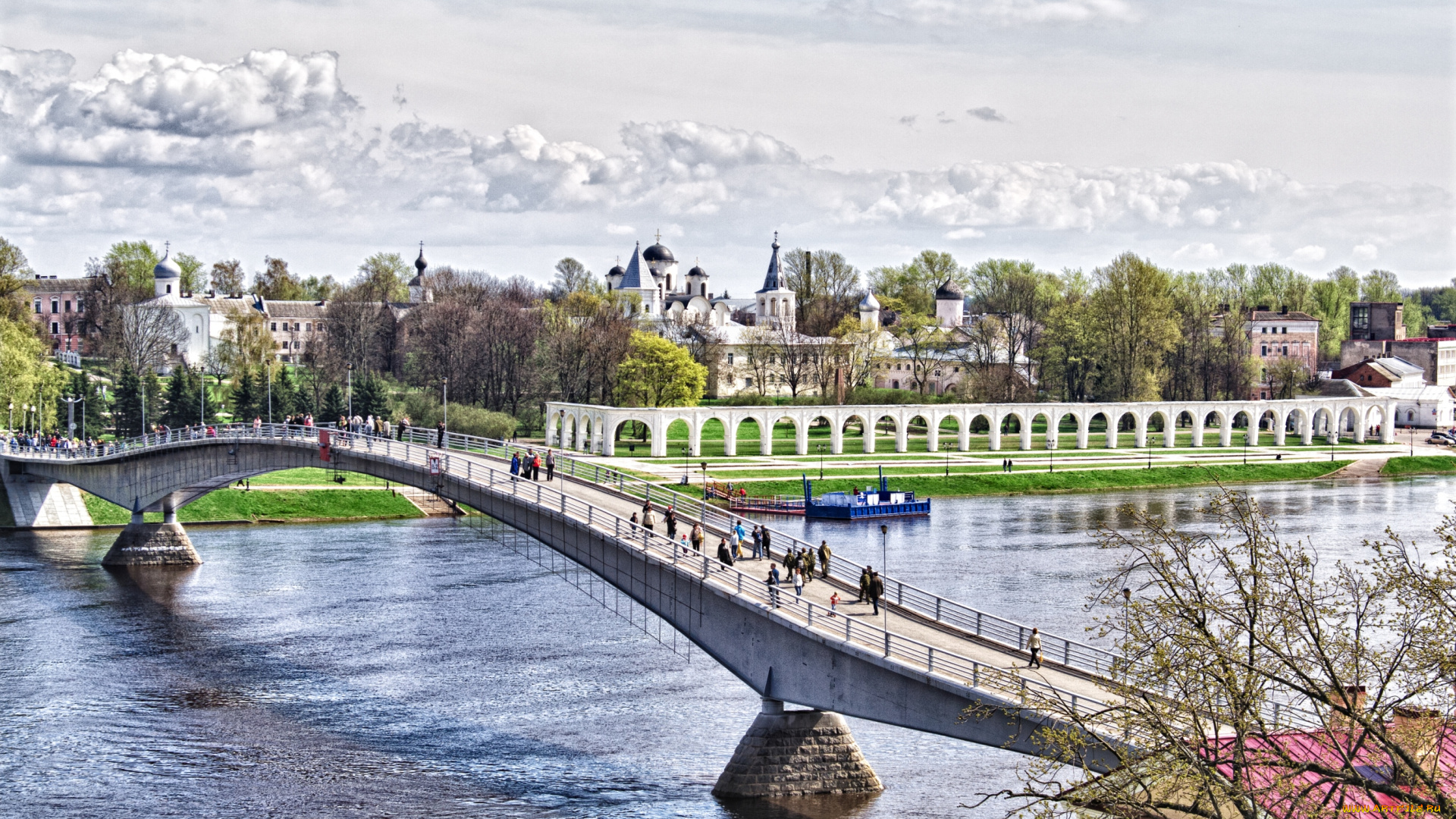 новгород, города, мосты, река, мост, церковь