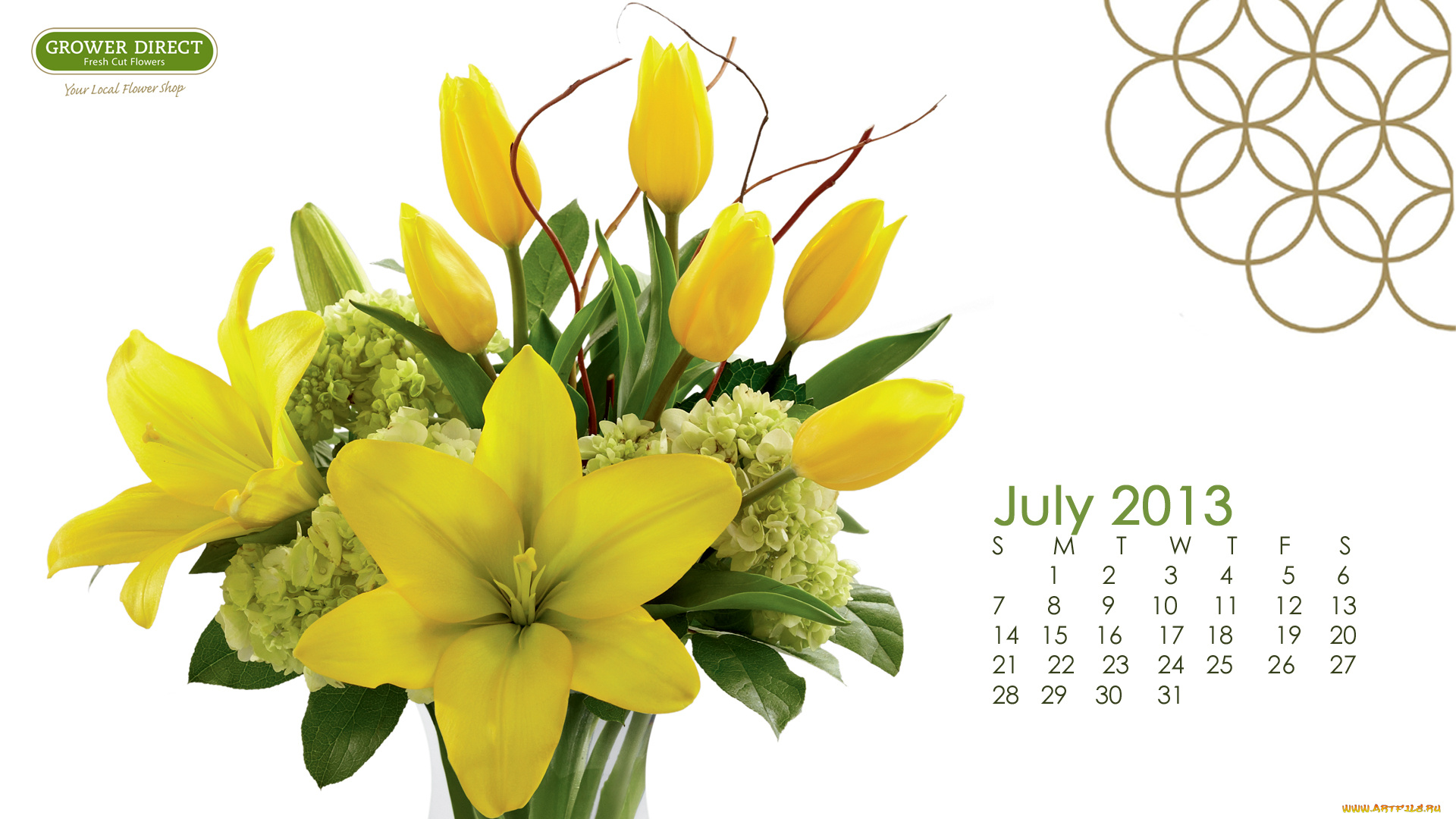 календари, цветы, гортензия, тюльпаны, лилии