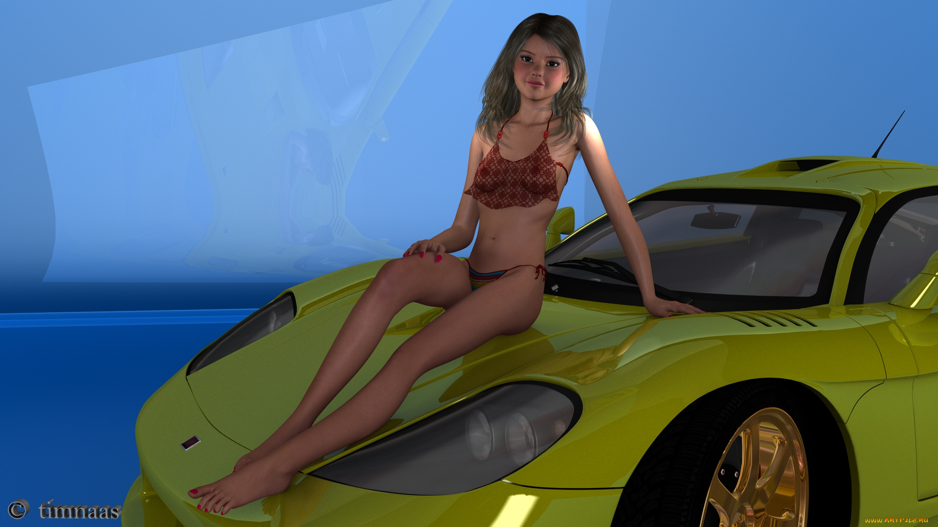 автомобили, 3d, car&girl, улыбка, автомобиль, фон, девушка, взгляд