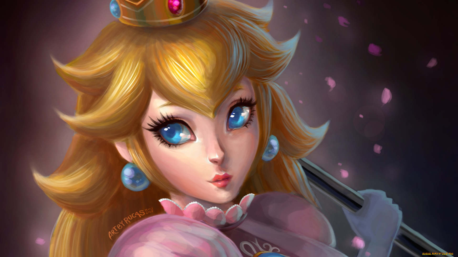 разное, арты, блондинка, принцесса, корона, взгляд, арт, девушка, rucas, princess, peach, super, mario