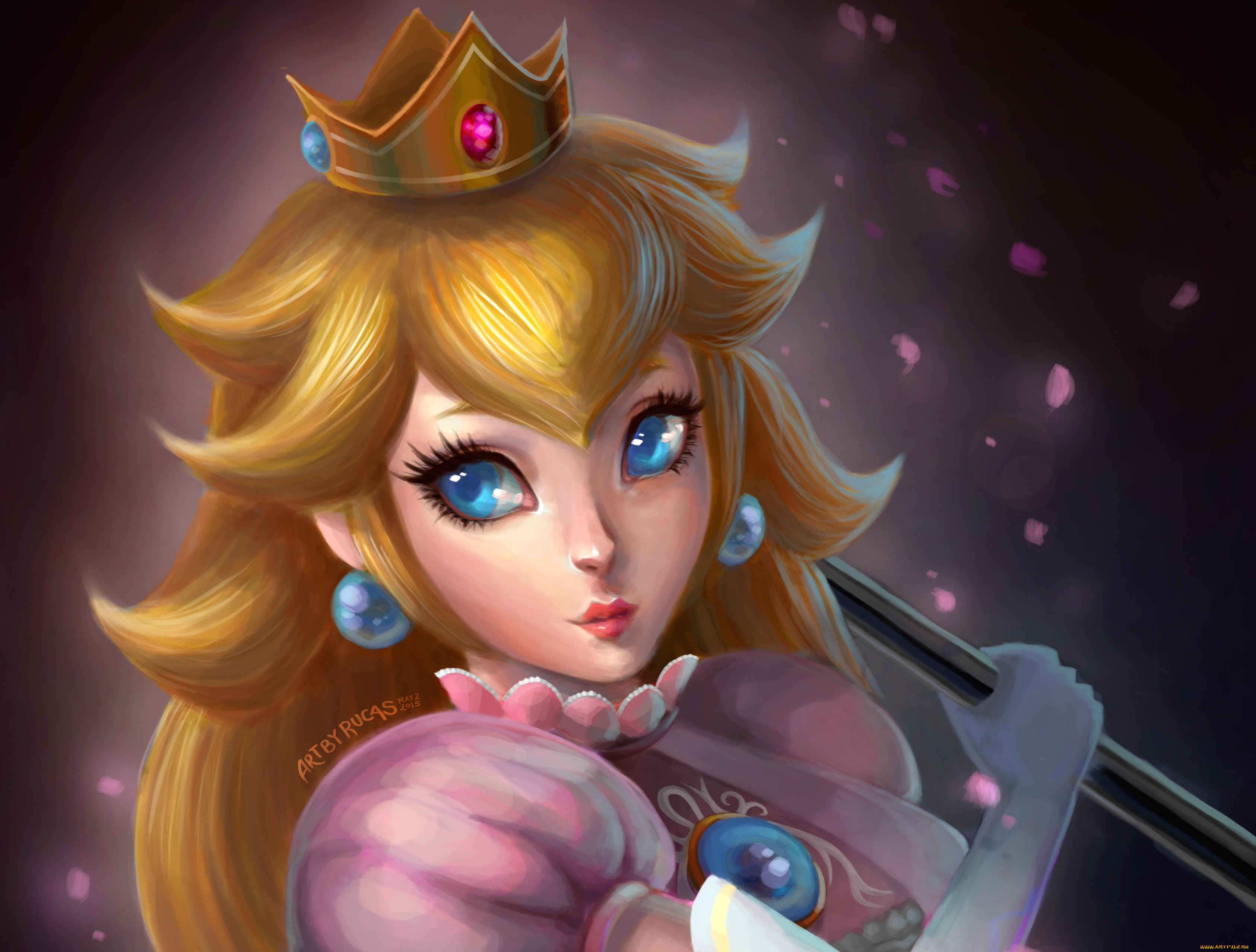 разное, арты, блондинка, принцесса, корона, взгляд, арт, девушка, rucas, princess, peach, super, mario