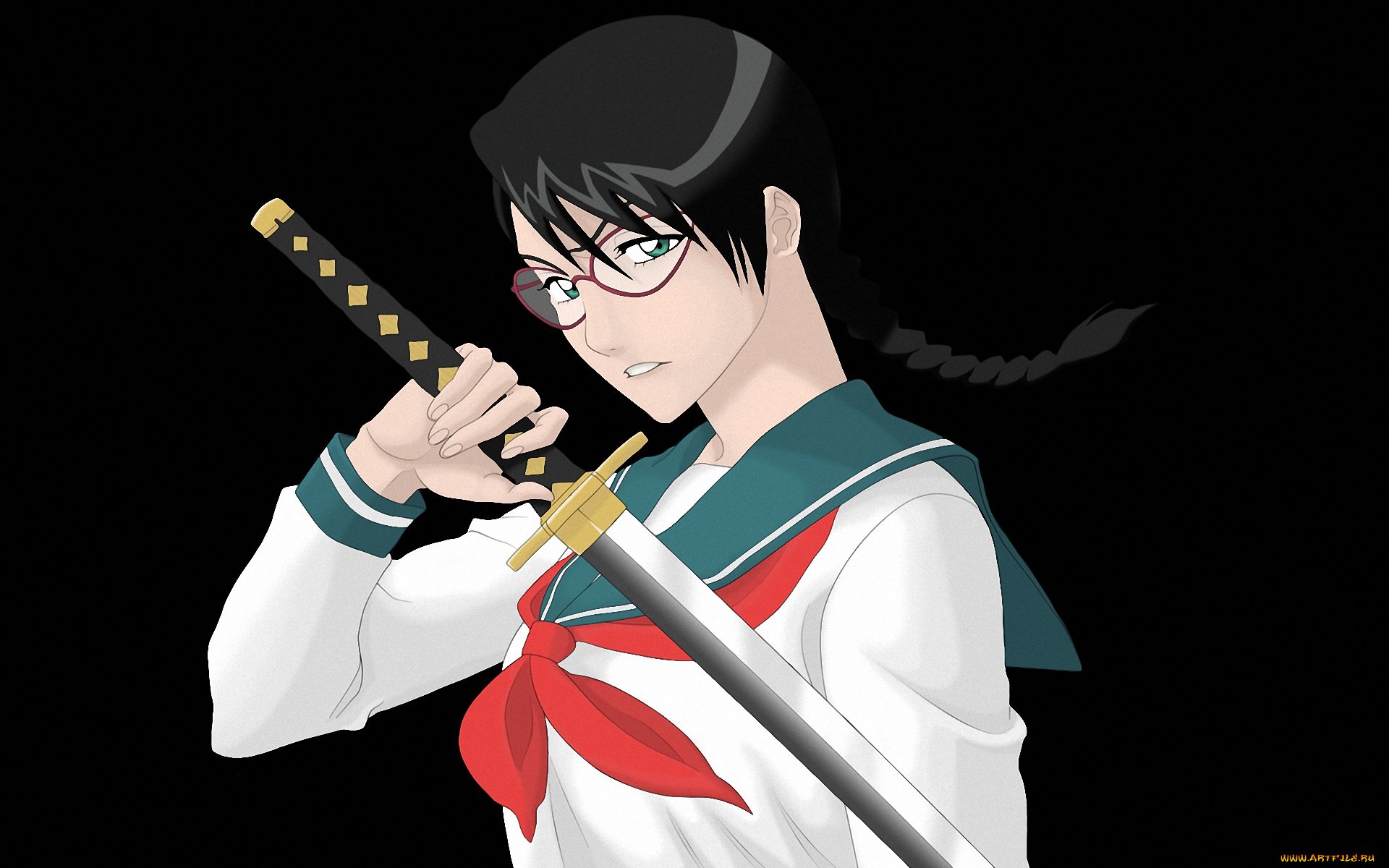 аниме, bleach, взгляд, меч, yadomaru, lisa, visored, очки, девушка