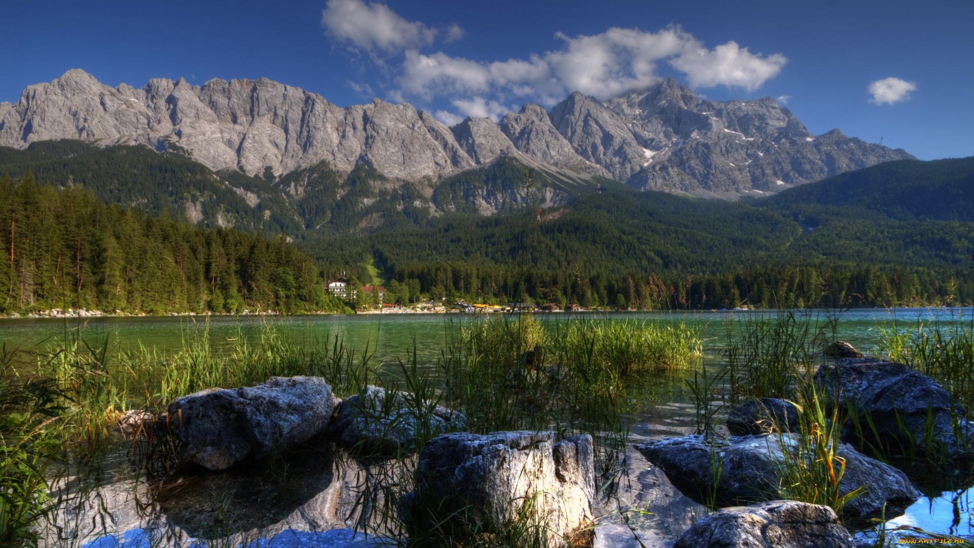 германия, природа, реки, озера, горы, камни, деревья, водоем, облака, скалы