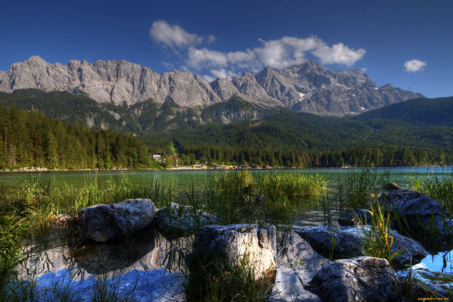 германия, природа, реки, озера, горы, камни, деревья, водоем, облака, скалы