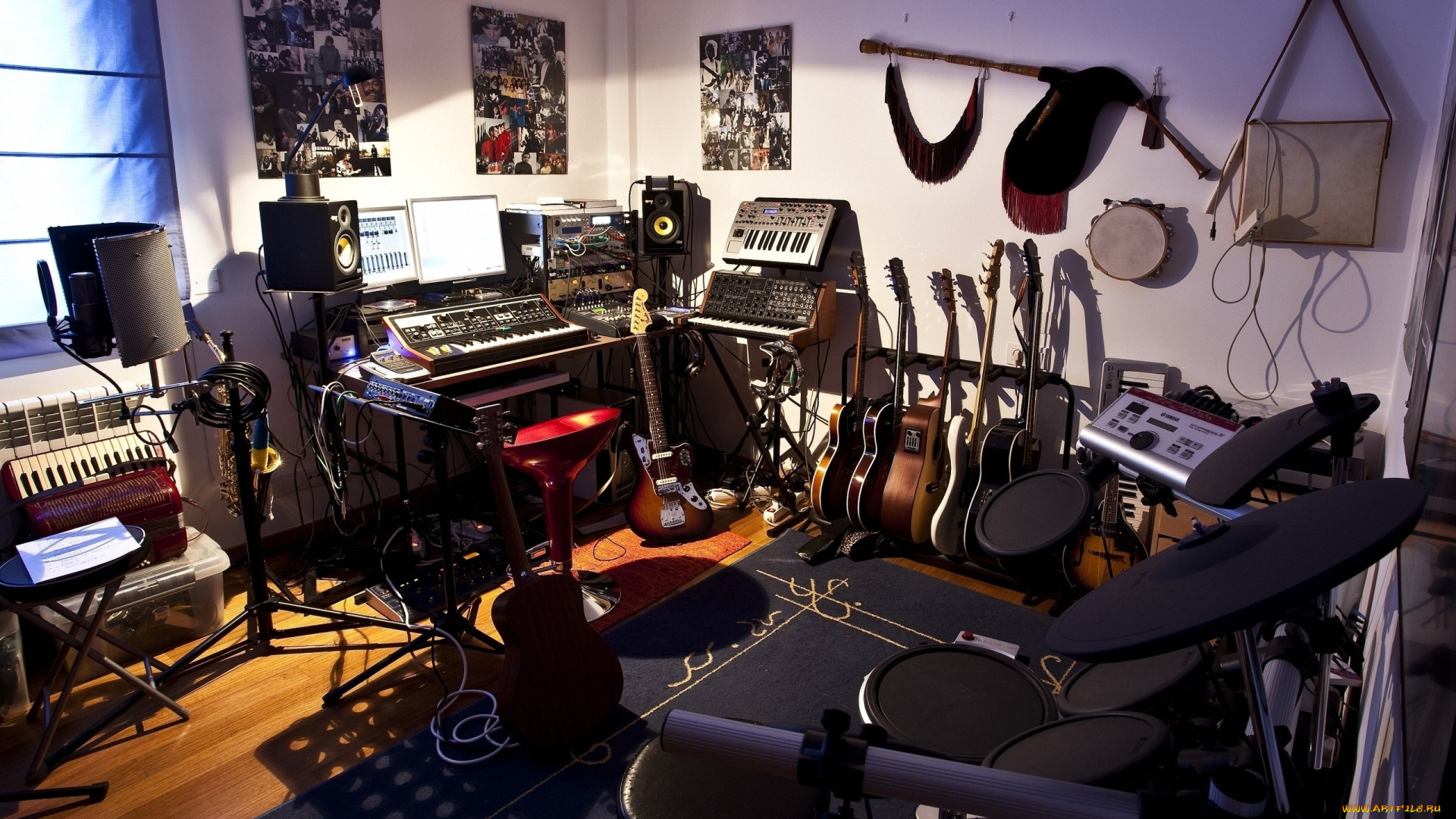 музыка, -музыкальные, инструменты, гитара, комната