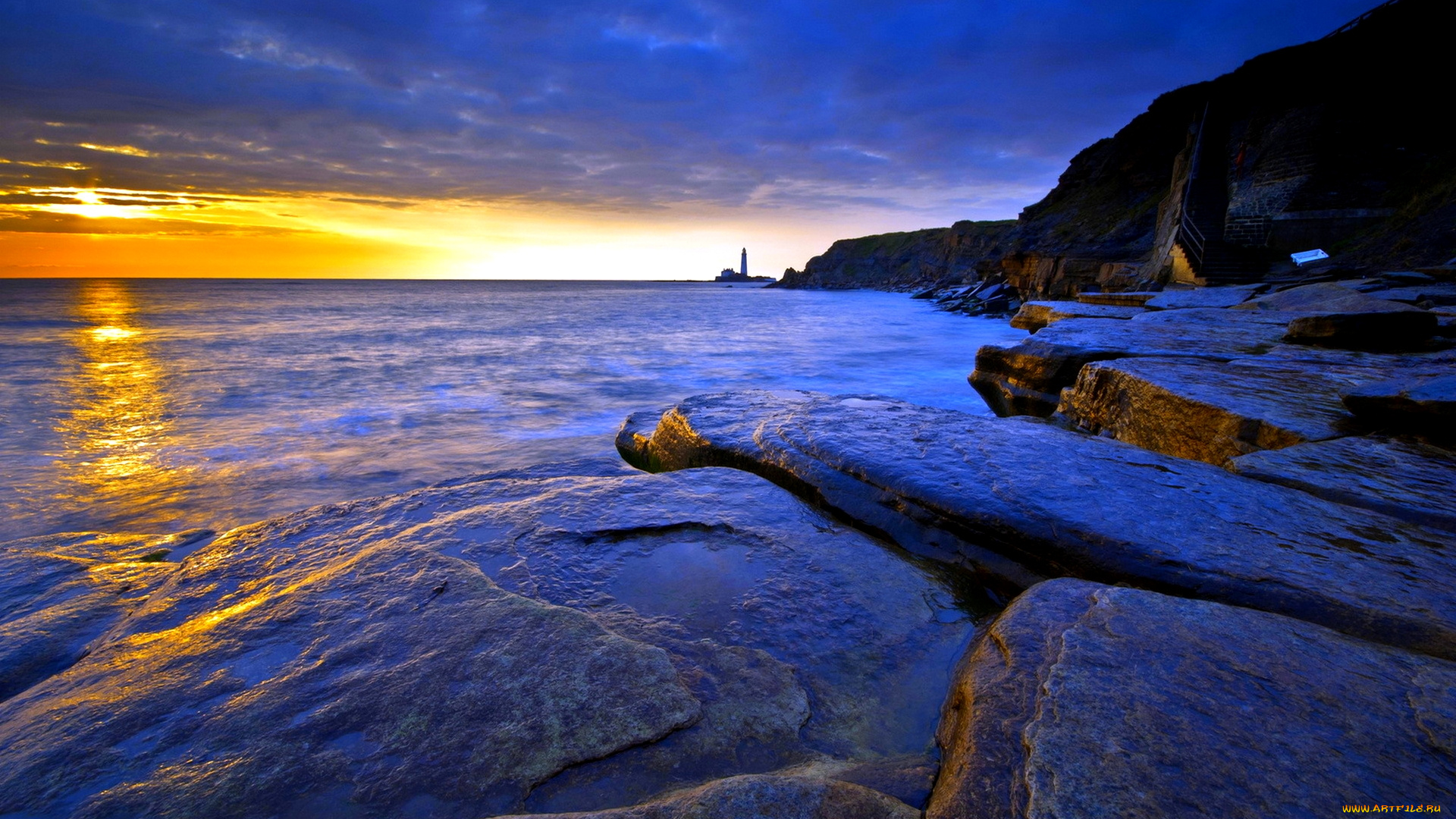 distant, lighthouse, природа, маяки, маяк, побережье, скалы