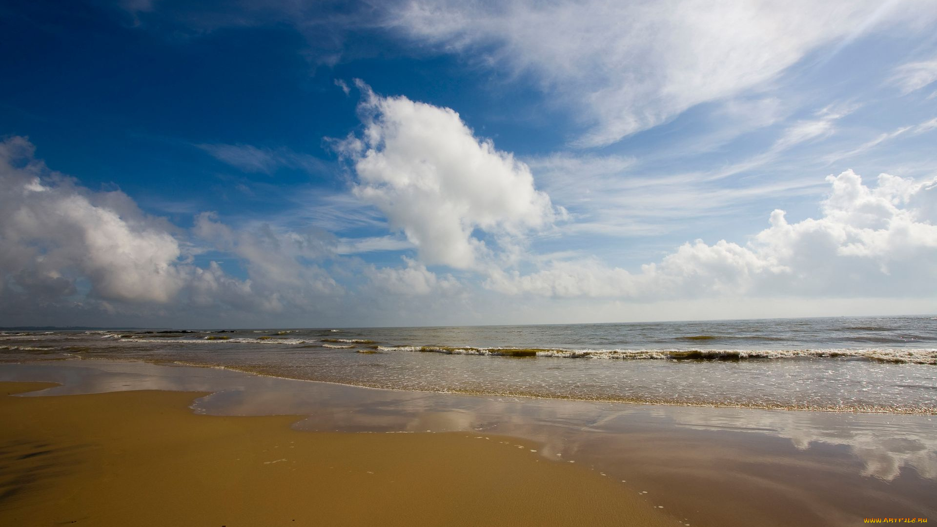 природа, побережье, волны, облака, песок