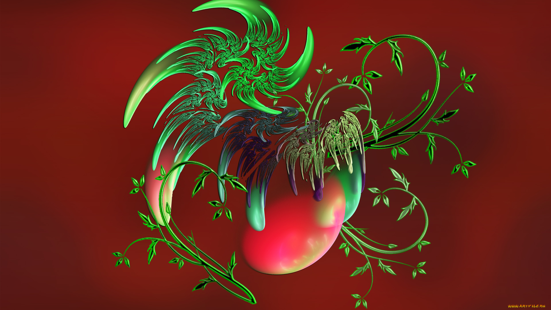 radishing, ruby, 3д, графика, fractal, фракталы, красный, фон, узор