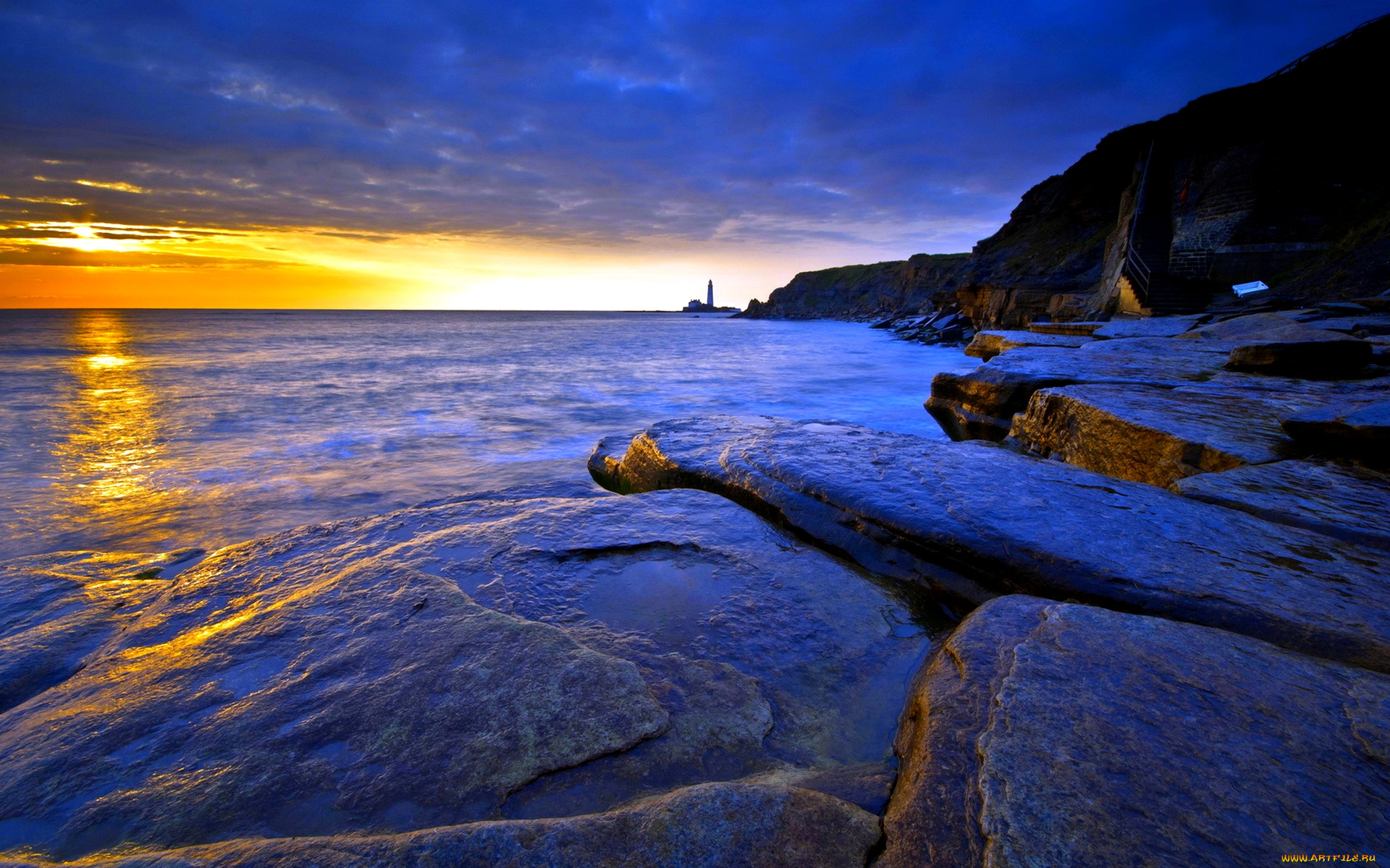 distant, lighthouse, природа, маяки, маяк, побережье, скалы