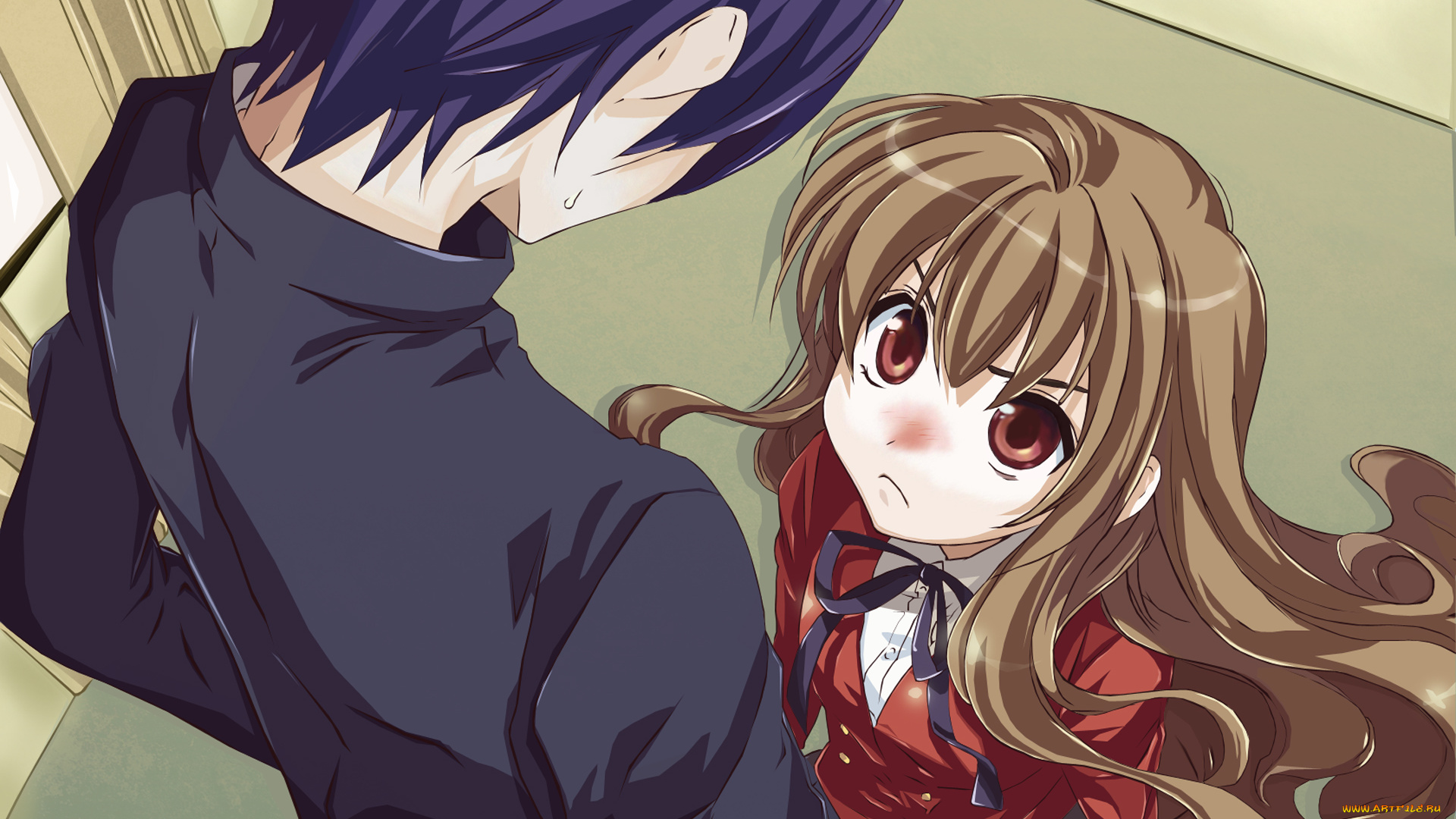 аниме, toradora, парень, фон, взгляд, девушка