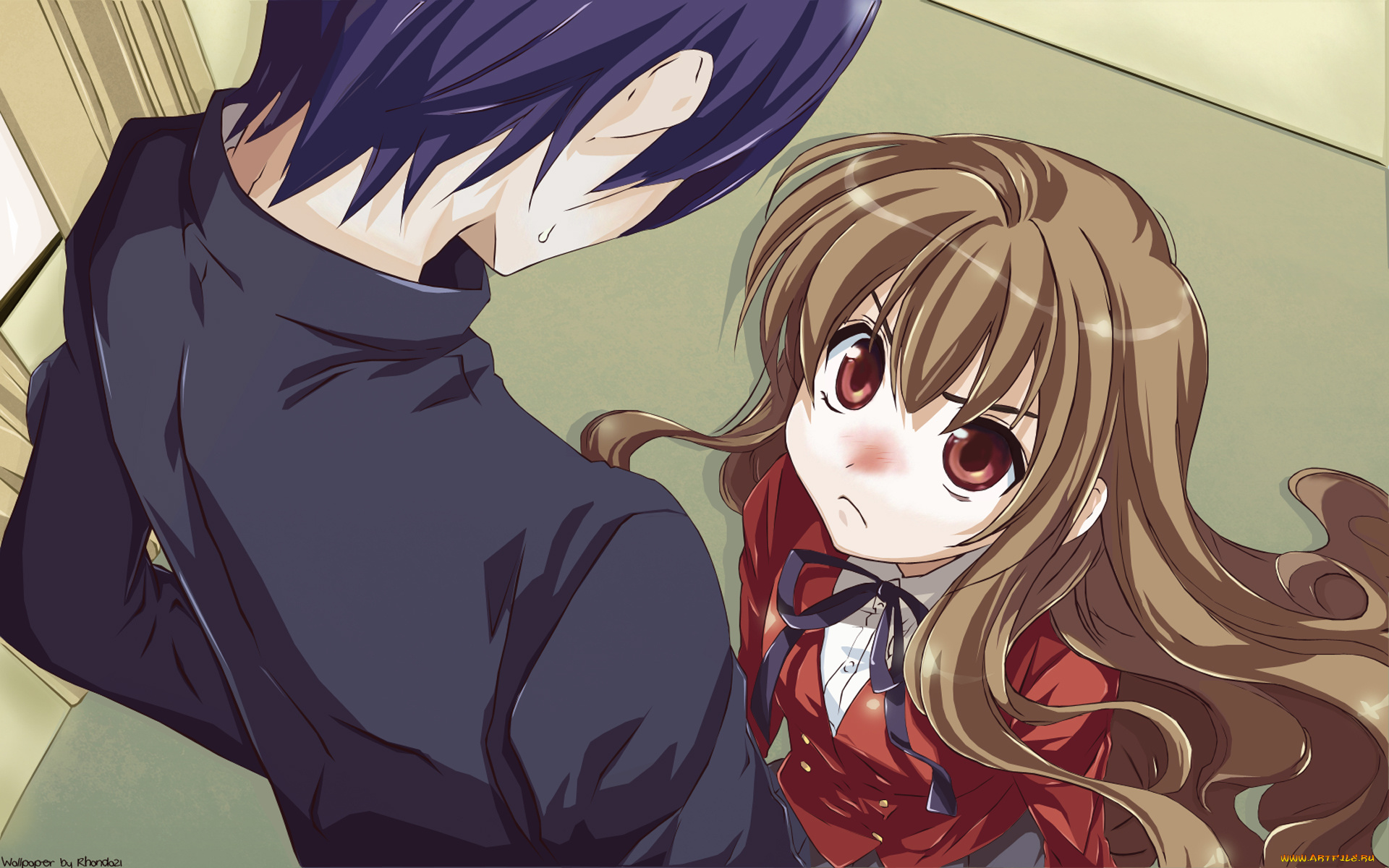 аниме, toradora, парень, фон, взгляд, девушка