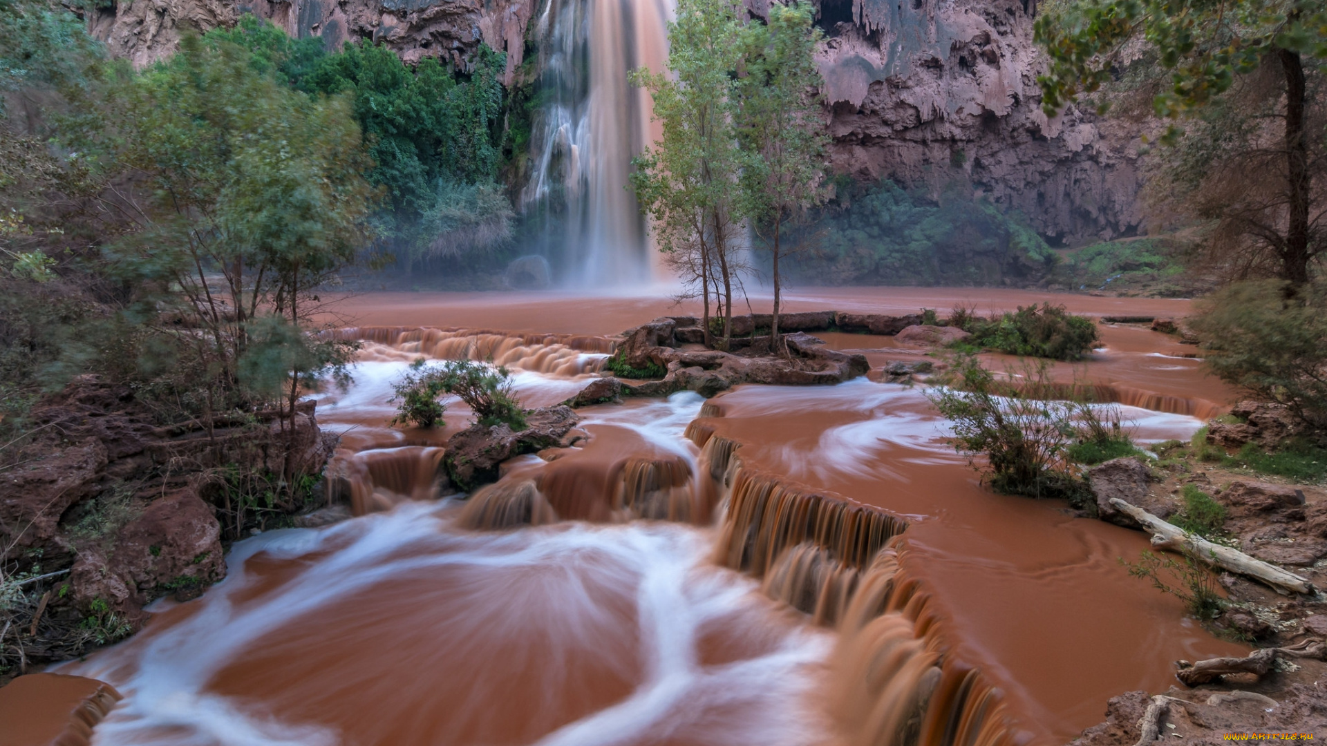 природа, водопады, лес, река