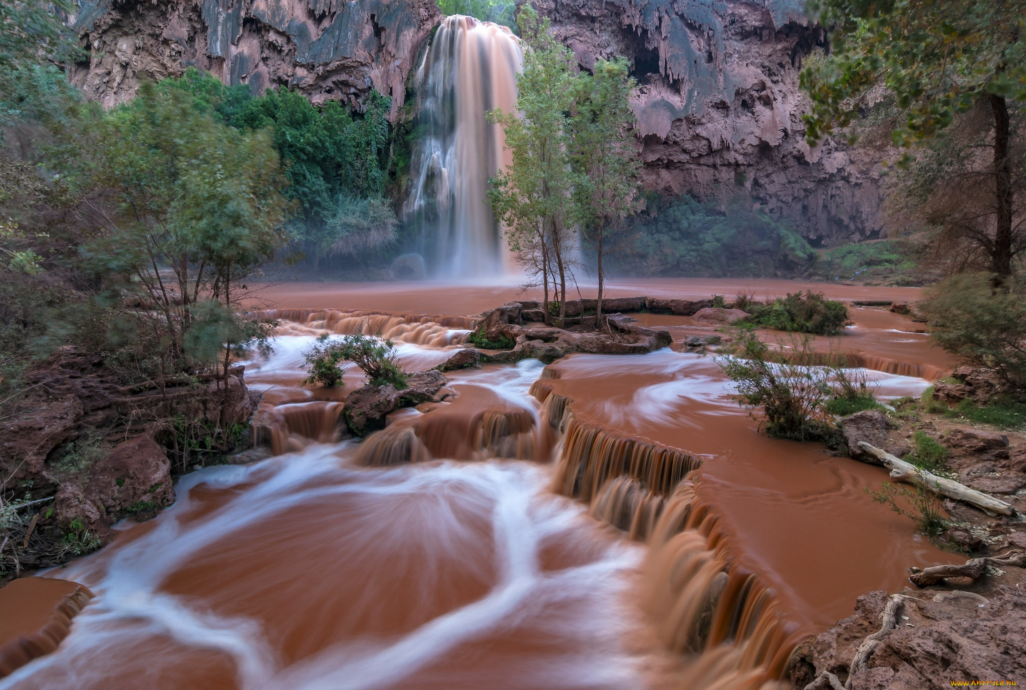 природа, водопады, лес, река