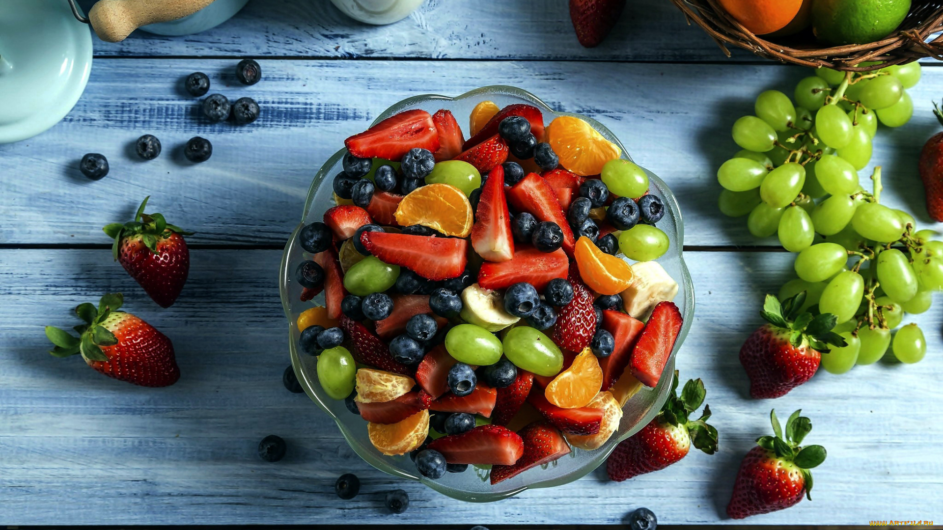 еда, фрукты, , ягоды, апельсин, клубника, черника, виноград