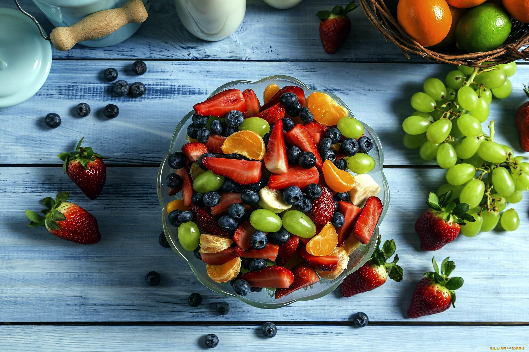 еда, фрукты, , ягоды, апельсин, клубника, черника, виноград