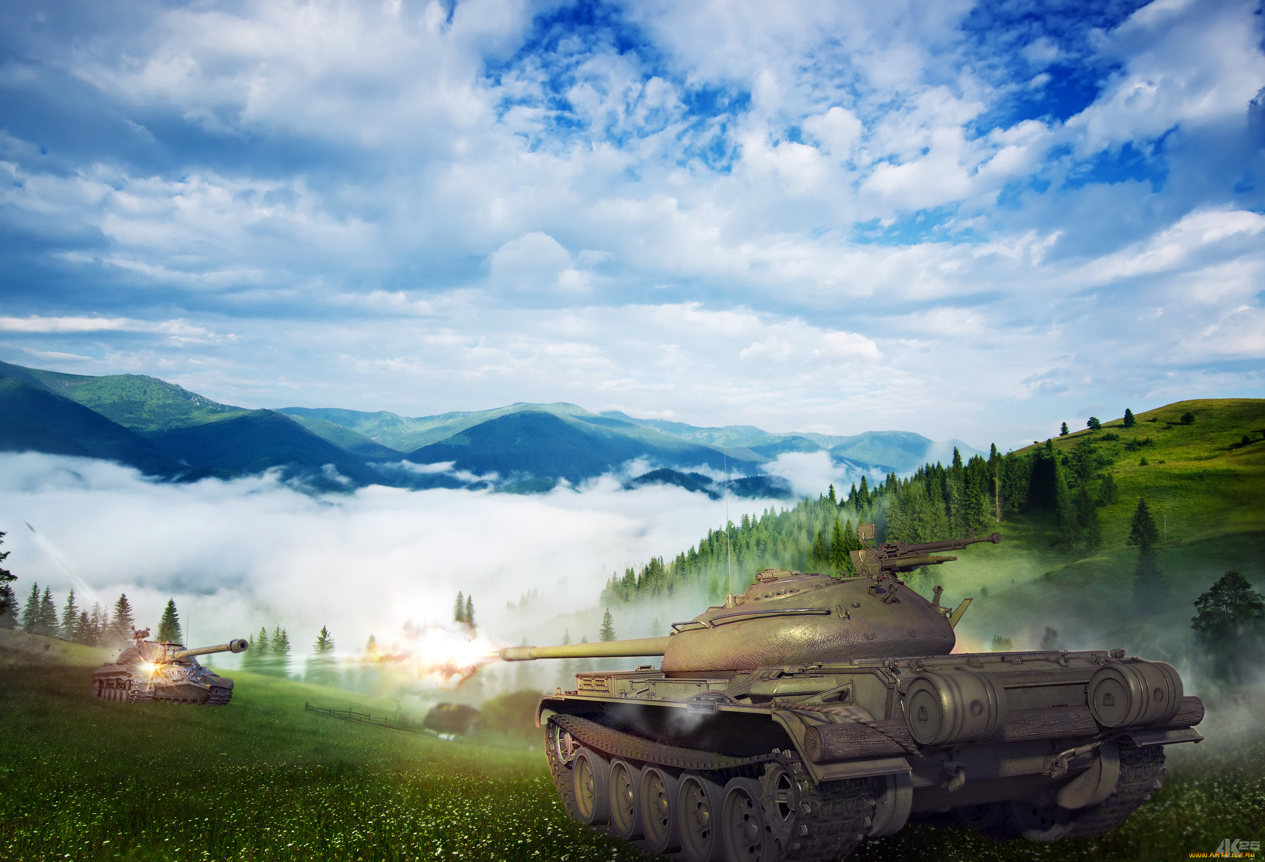 видео, игры, мир, танков, , world, of, tanks, поле, горы, небо, облака, танки