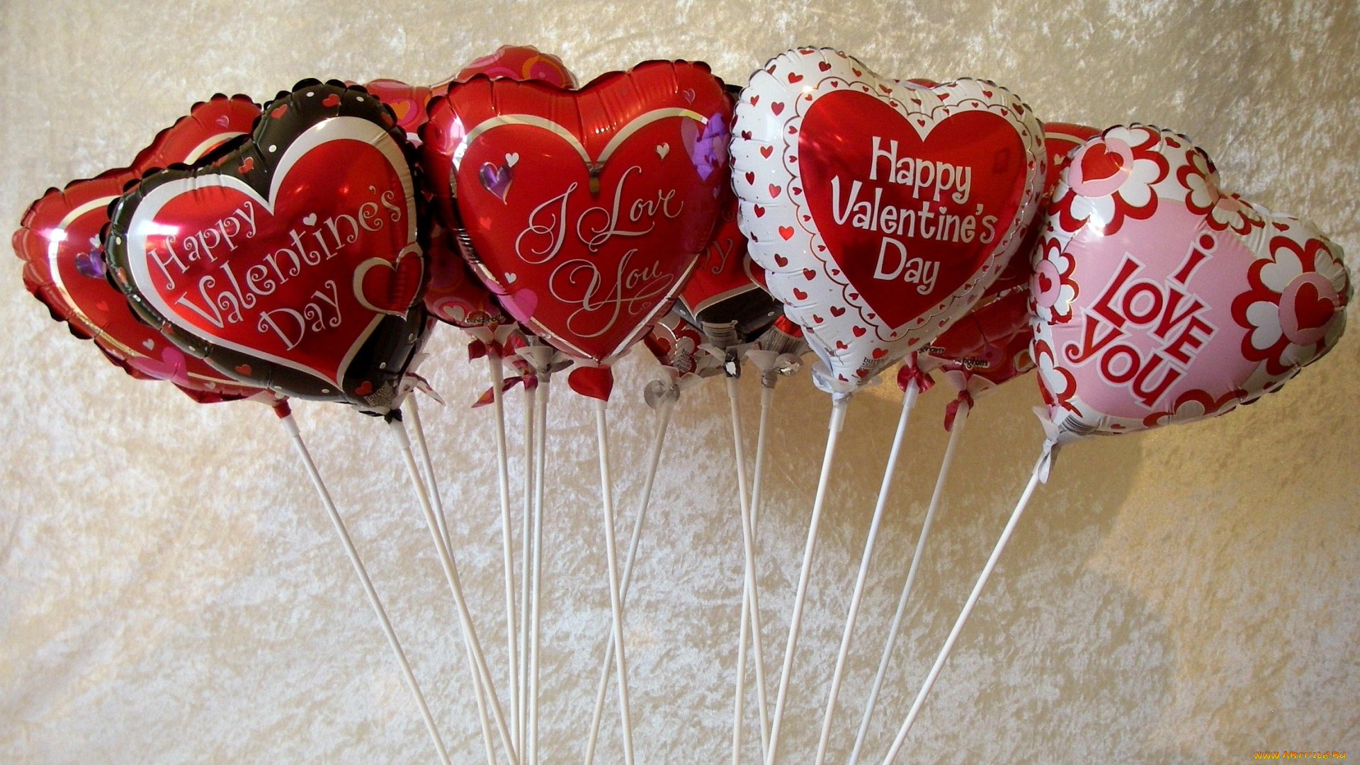 праздничные, день, св, валентина, сердечки, любовь, воздушные, шарики, надписи