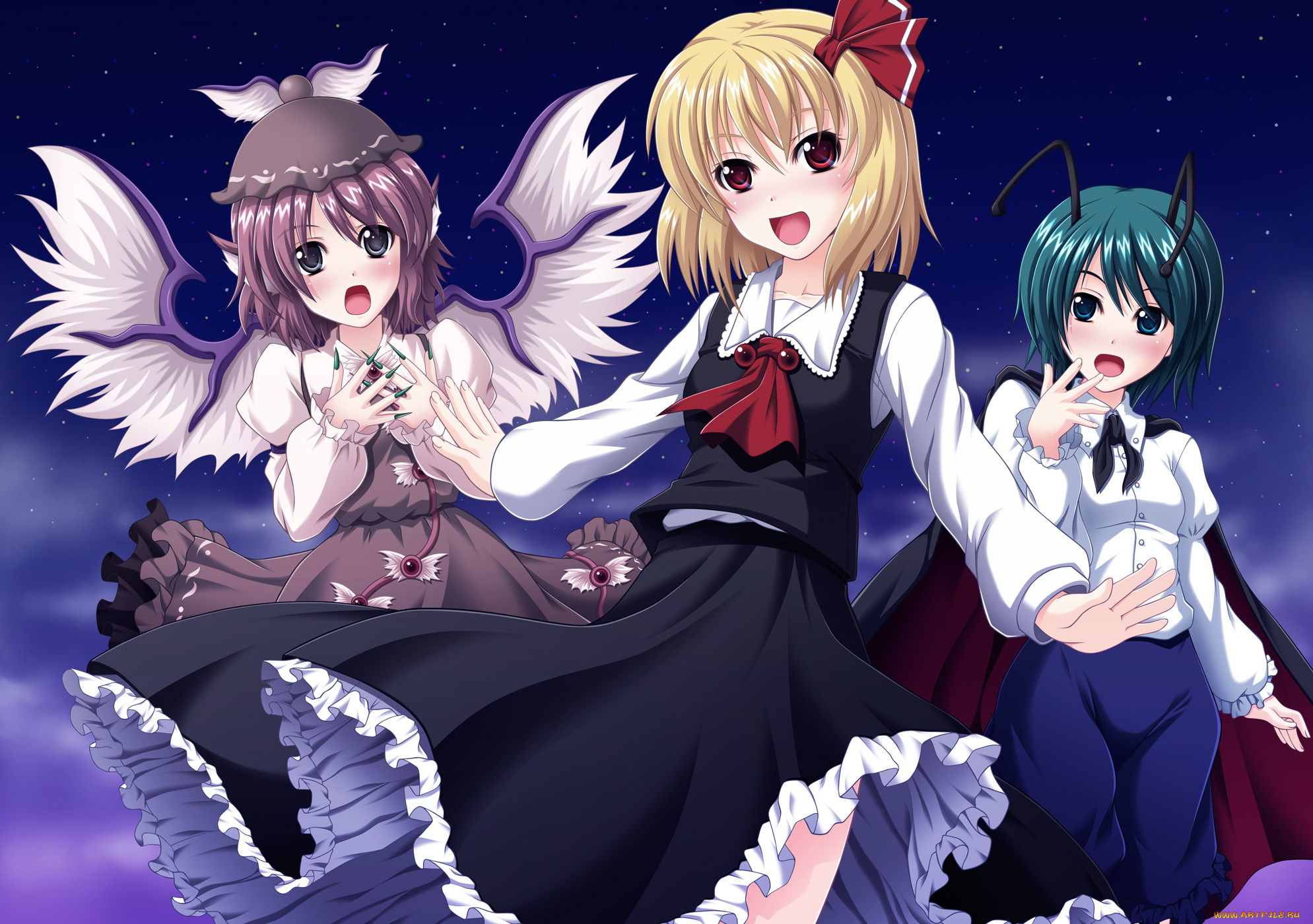 аниме, touhou, мистия, лорелей, риггл, найтбаг, румия