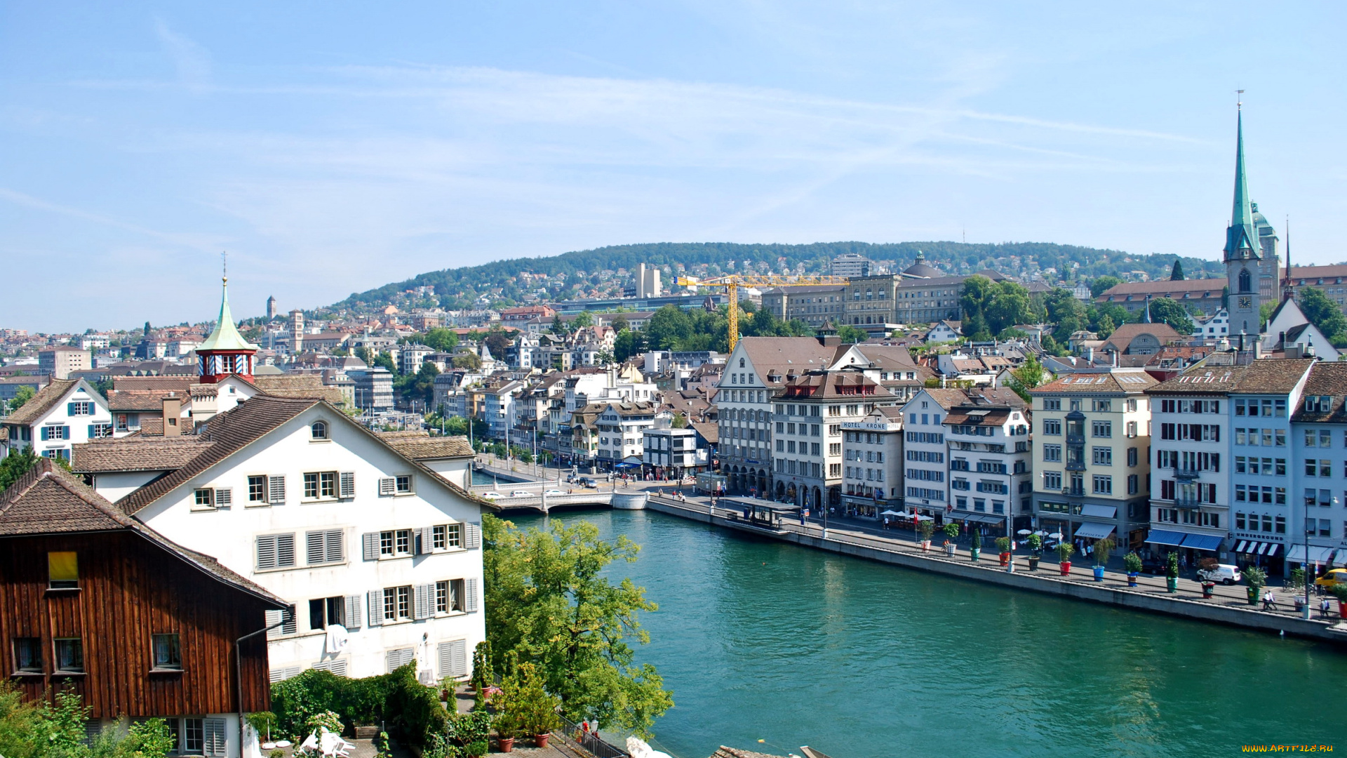 zurich, switzerland, города, цюрих, швейцария, дома, река