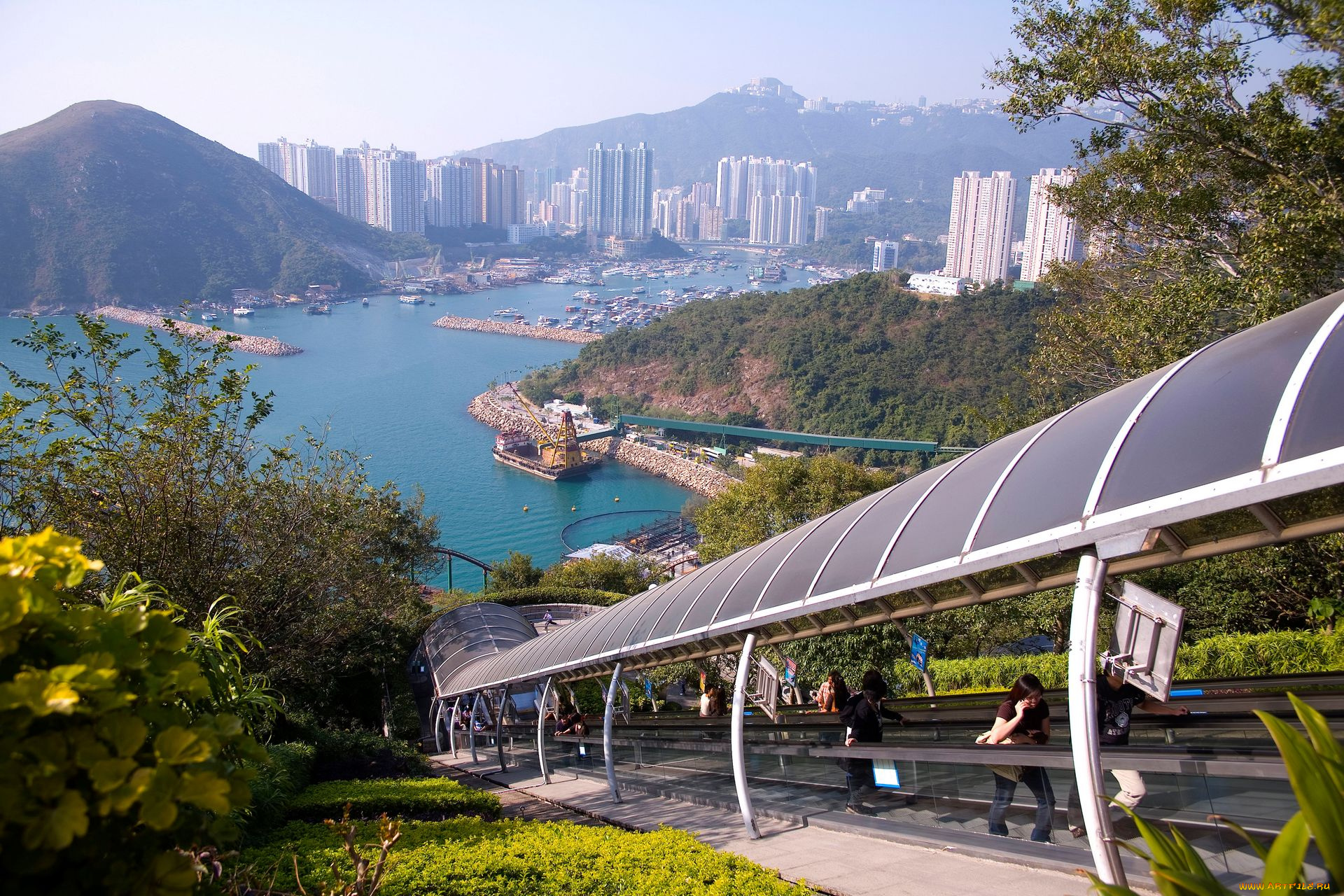 города, панорамы, эскалатор, озеро, гора, ocean, park, hong, kong