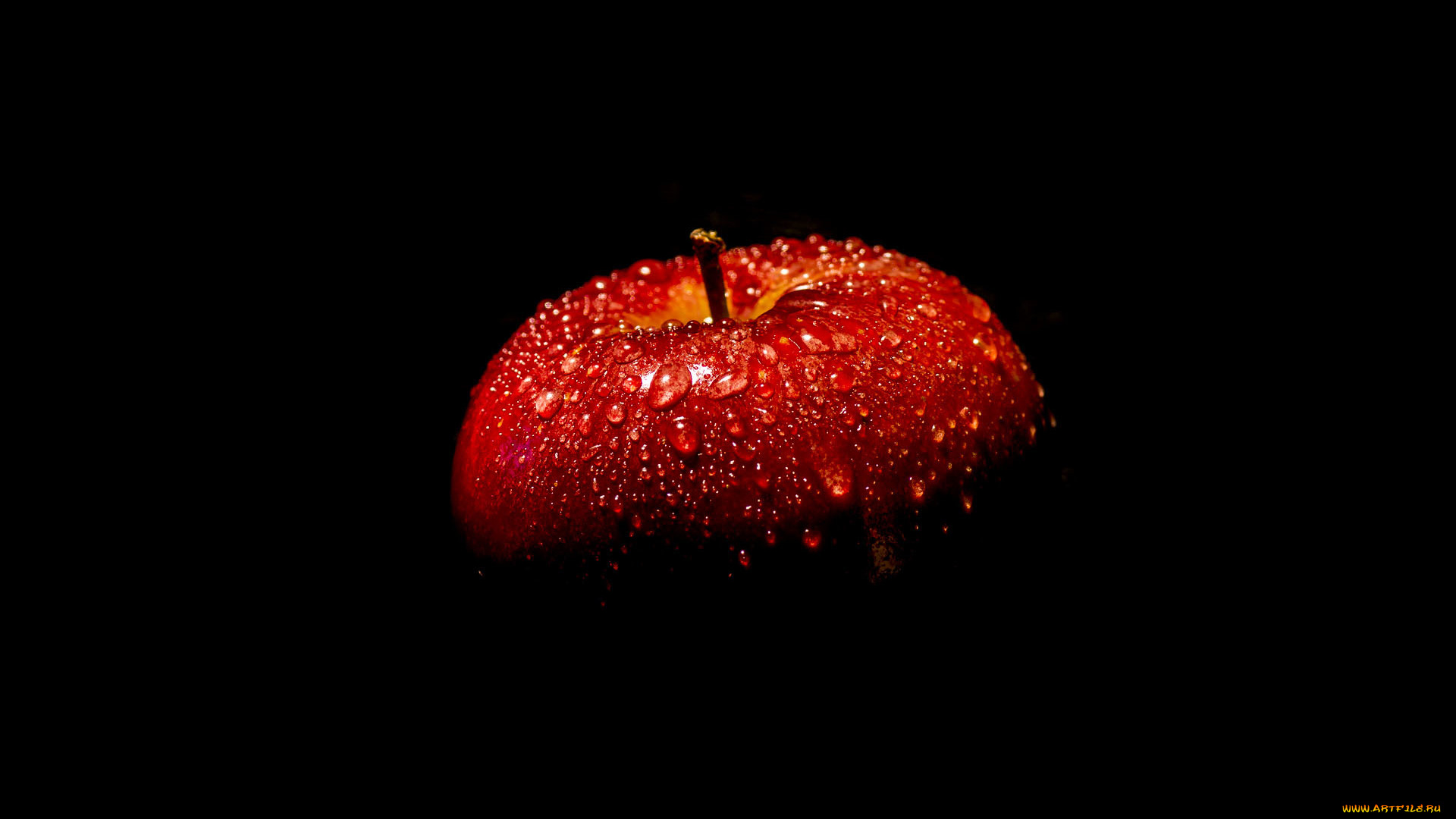 еда, Яблоки, капли, красное, чёрный, фон, яблоко