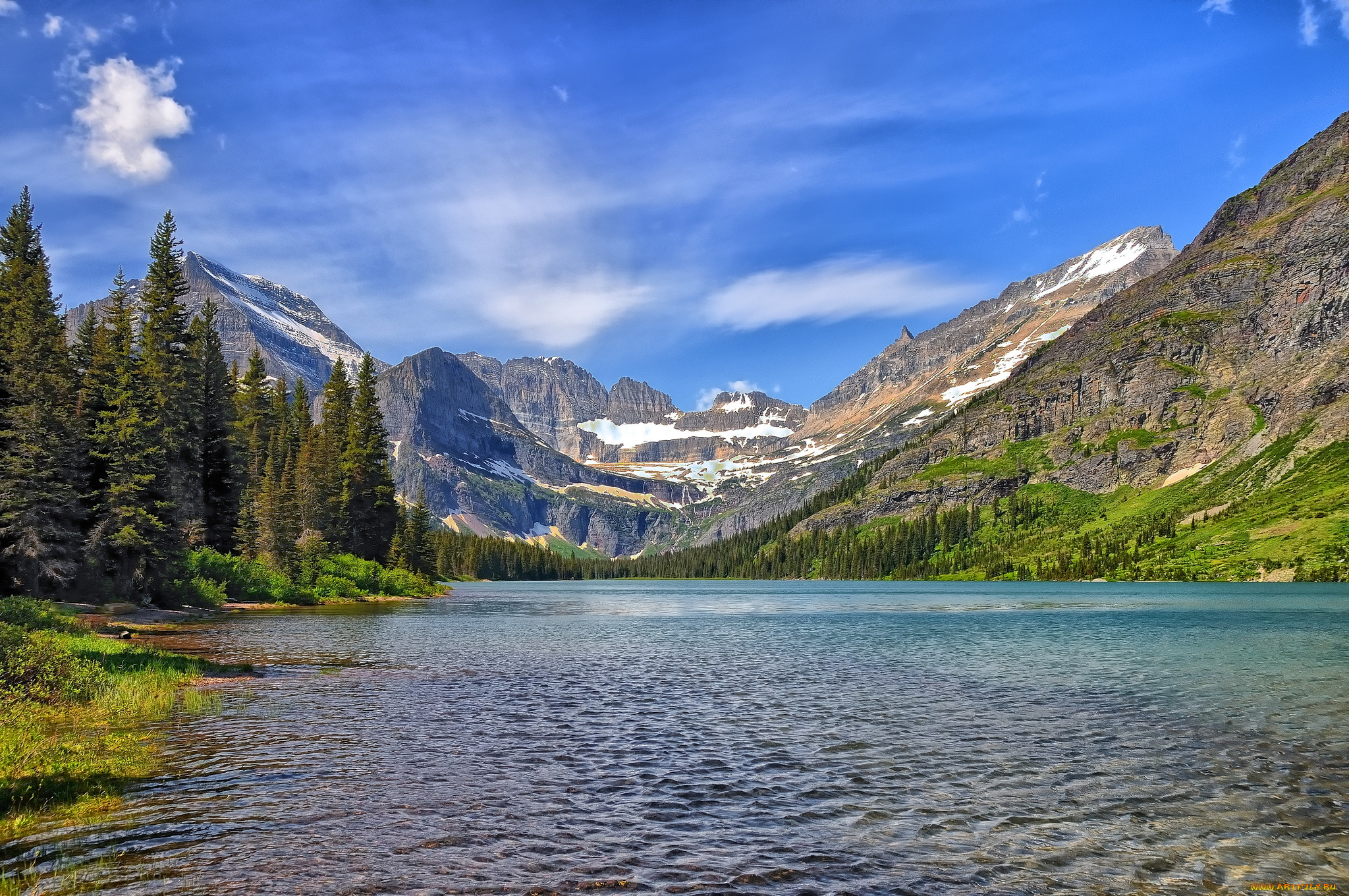 lake, josephine, glacier, national, park, montana, природа, реки, озера, горы, монтана, глейшер, озеро, жозефина, mount, gould