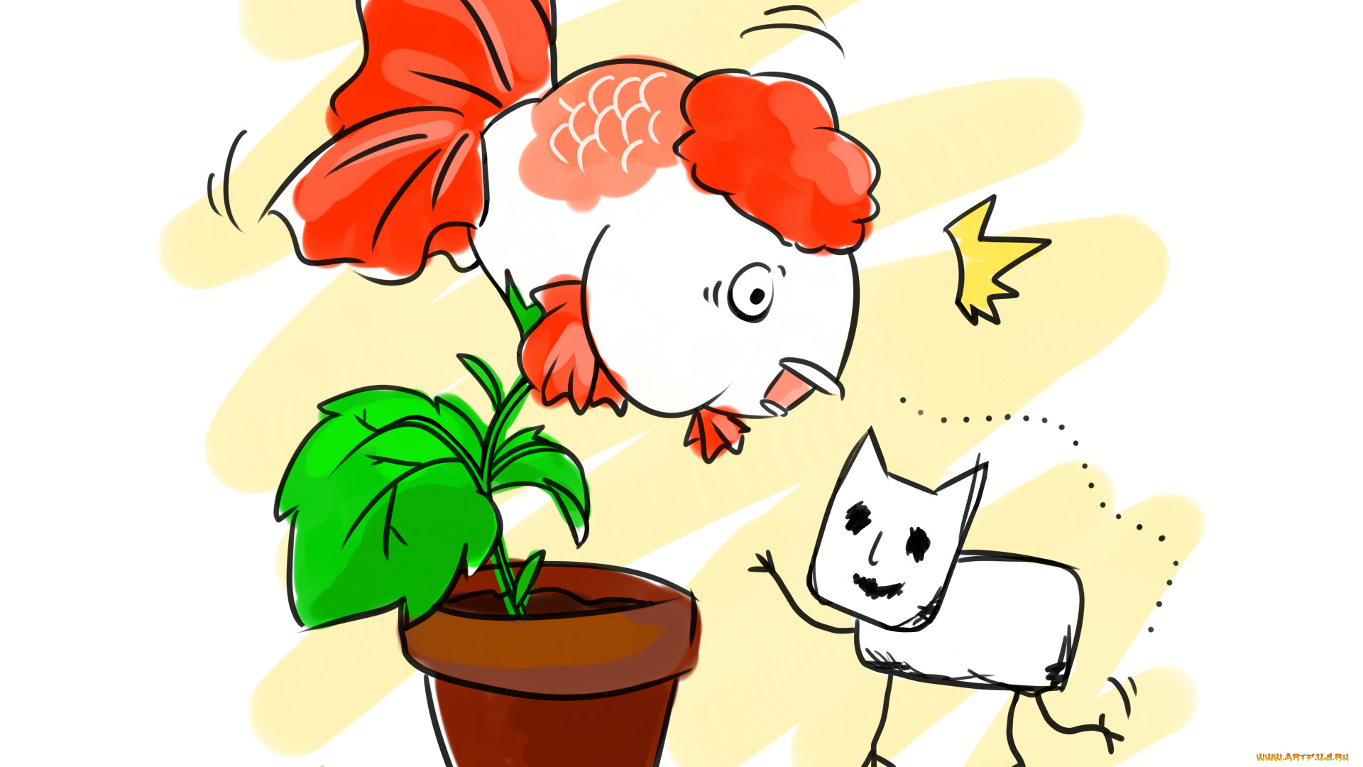 аниме, hoozuki, no, reitetsu, цветок, дух, кот, рыба