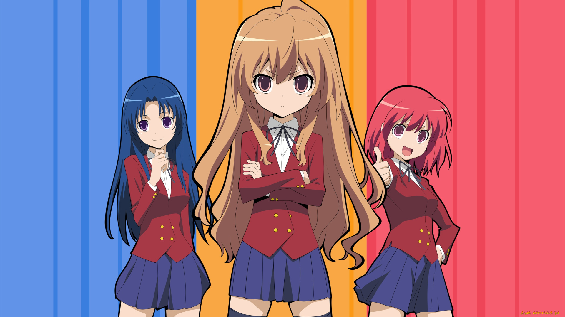 аниме, toradora, девушки, взгляд, фон