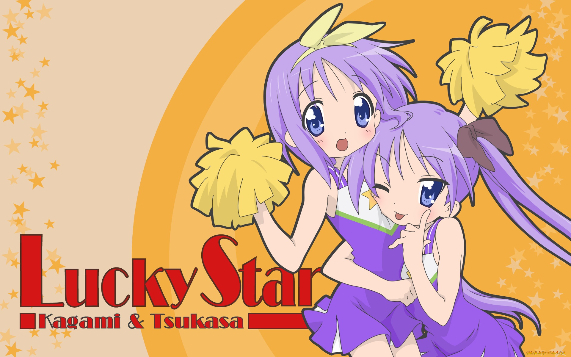 аниме, lucky, star, фон, девушки, взгляд