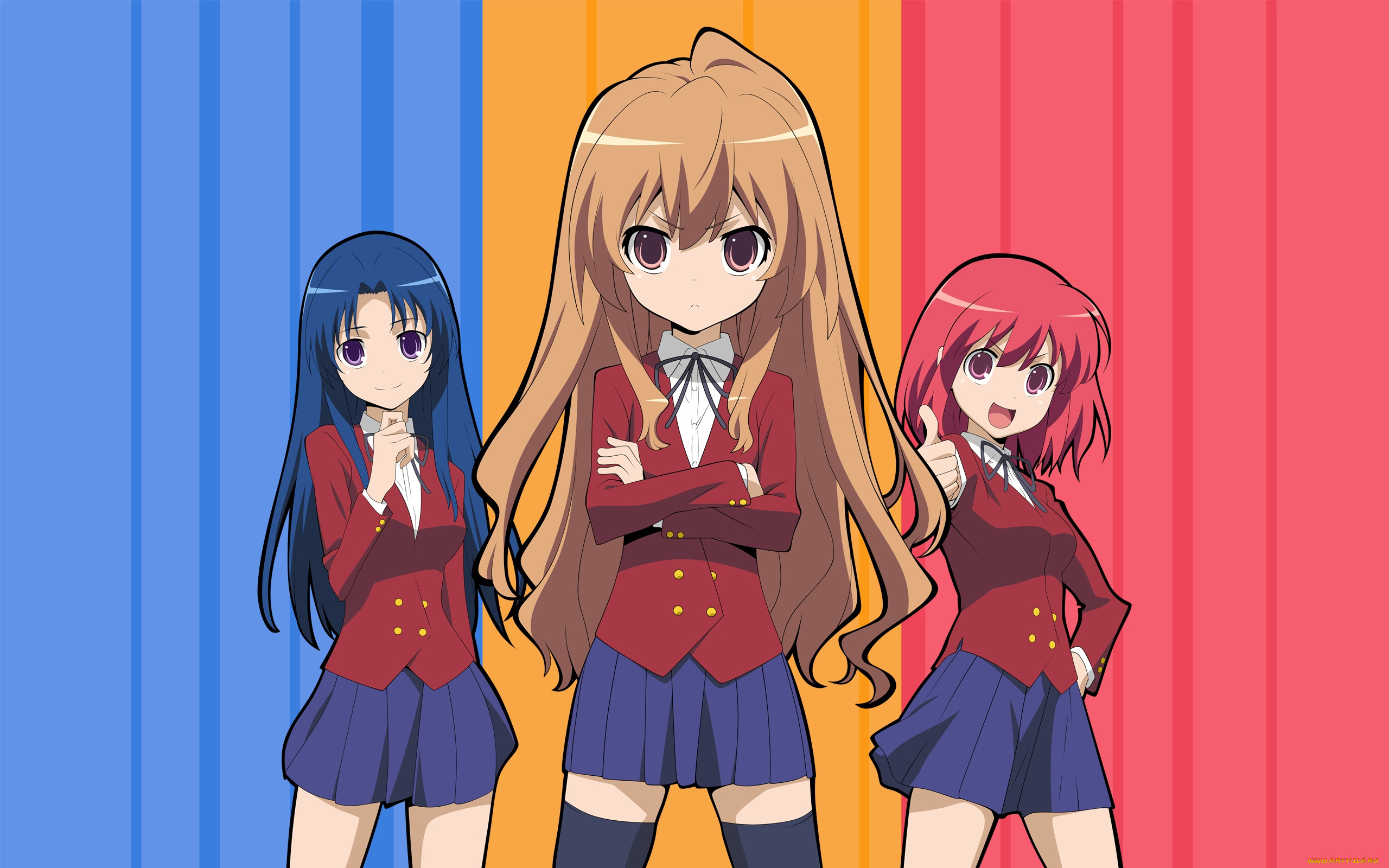 аниме, toradora, девушки, взгляд, фон