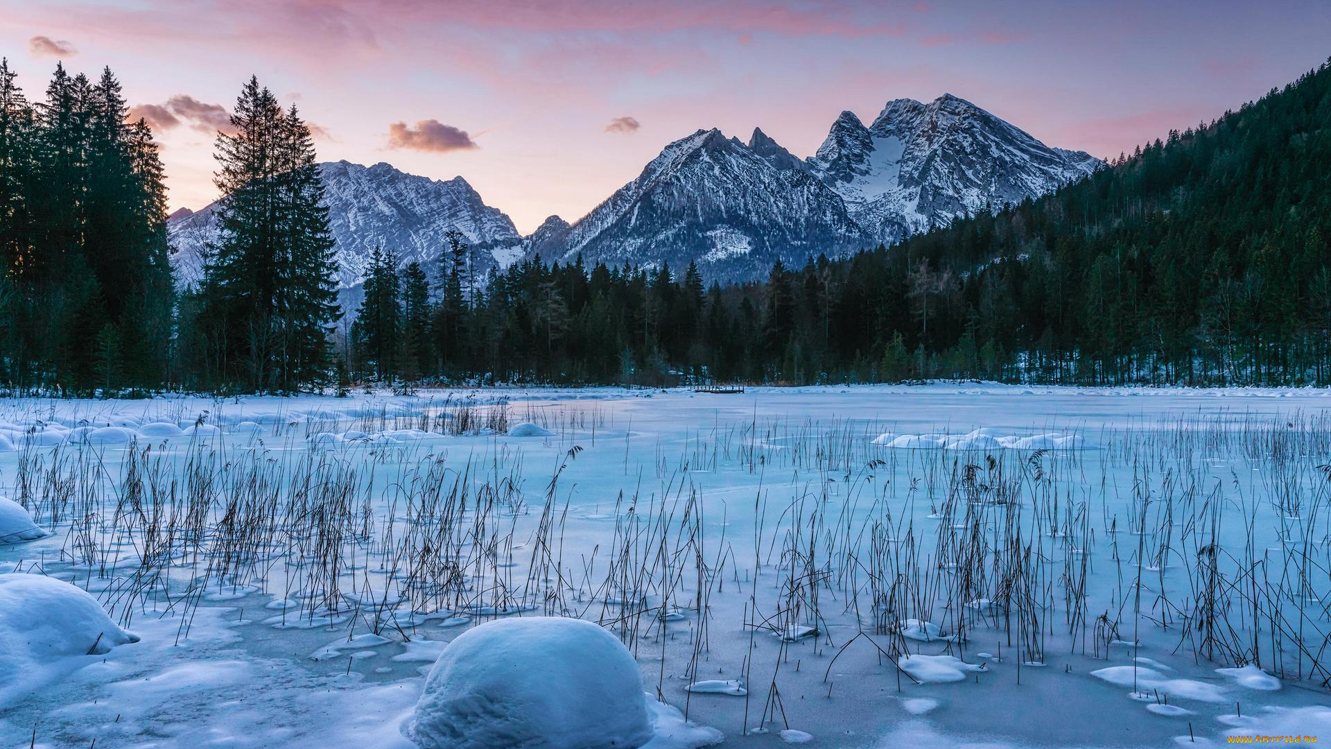 природа, зима, озеро, берхтесгаден, bavaria, германия