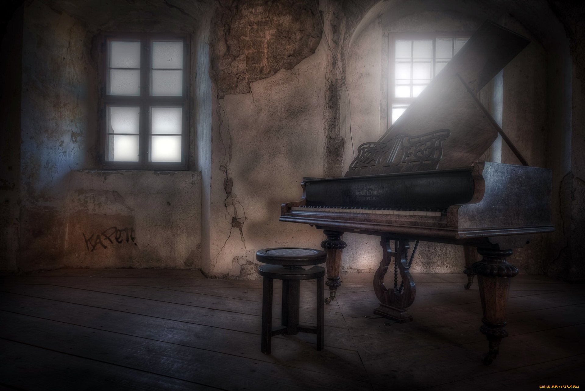 музыка, -музыкальные, инструменты, комната, окно, табурет, рояль, пианино
