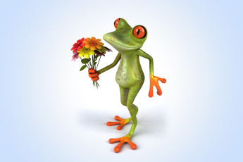 Картинка 3д+графика животные+ animals funny frog фон лягушка цветы