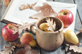 Картинка еда фрукты +ягоды листья груша яблоки
