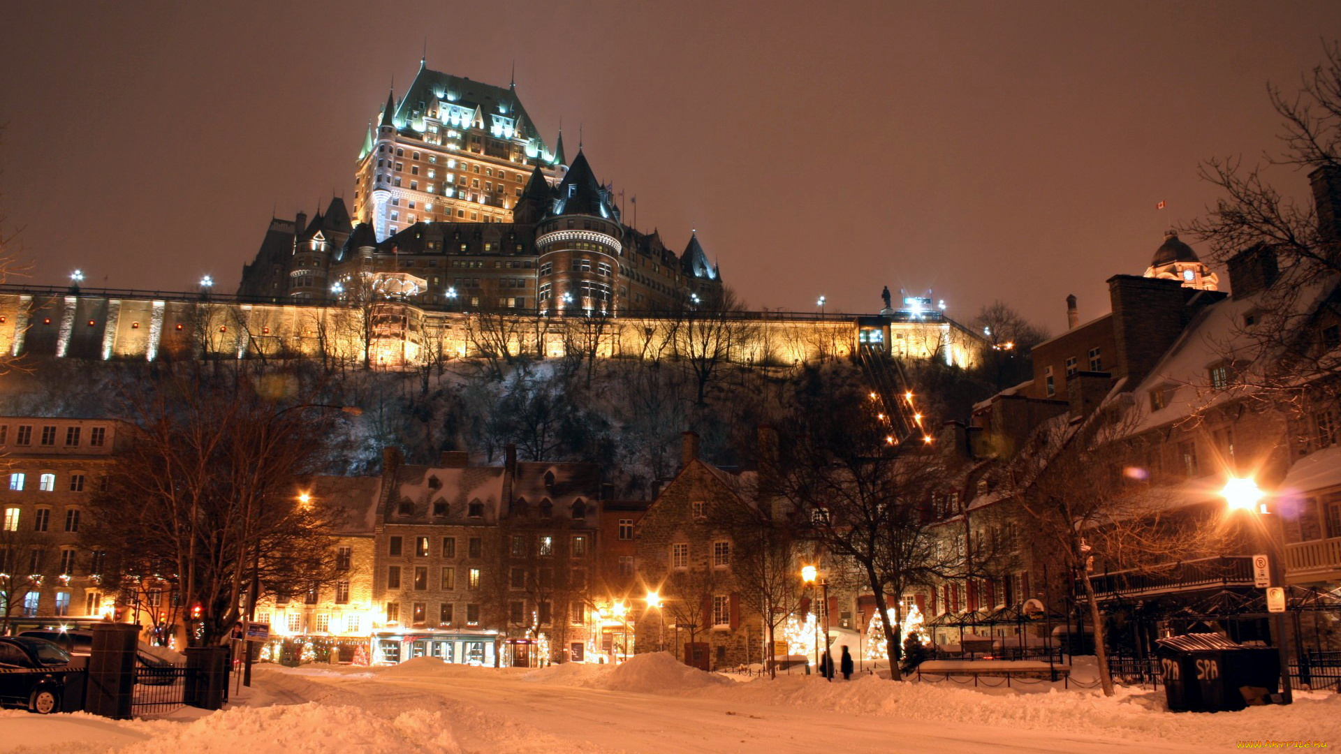 chateau, frontenac, города, квебек, , канада, chateau, frontenac, отель, снег, зима