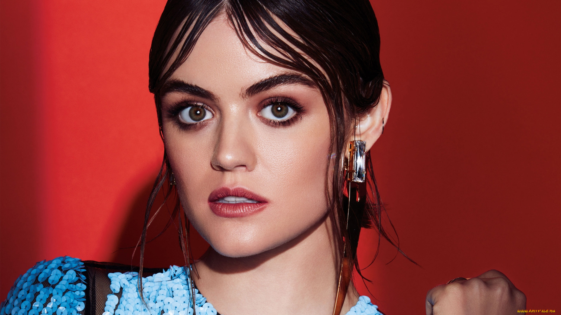 девушки, lucy, hale, макияж, серьги