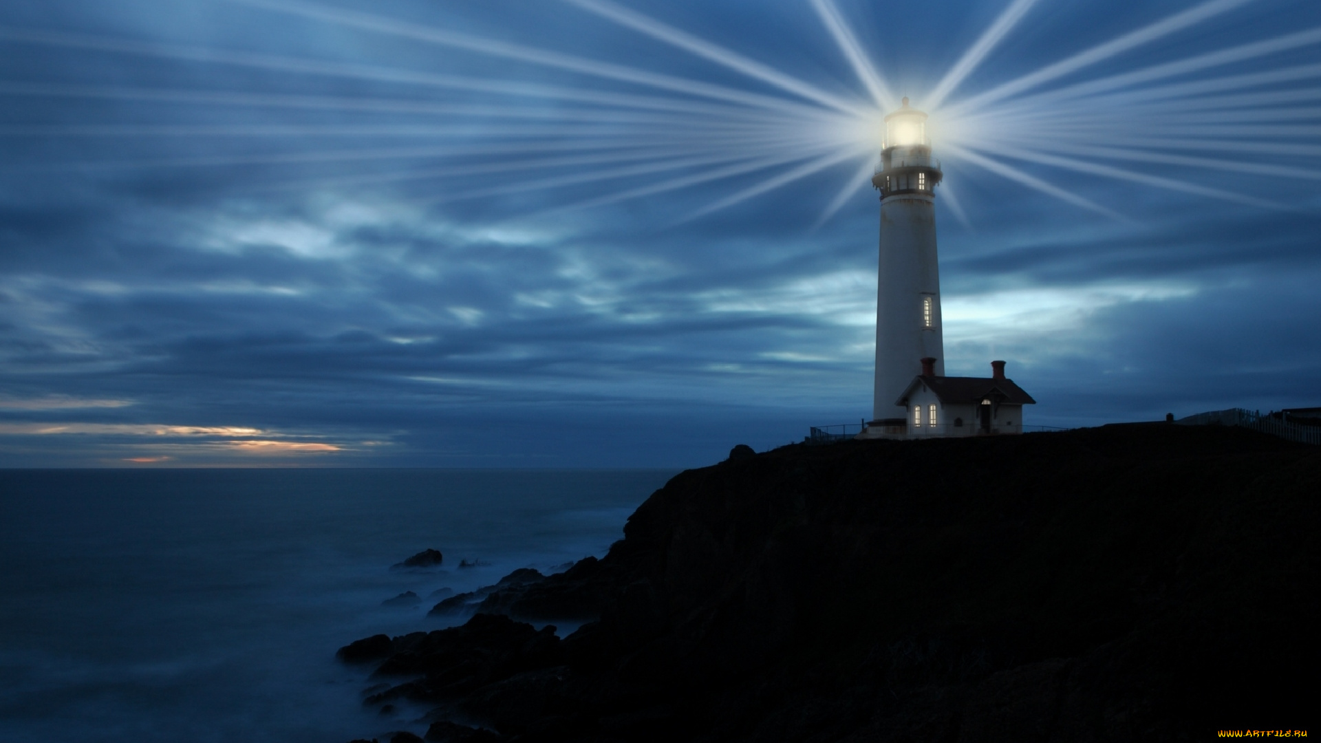 lighthouse, природа, маяки, маяк, свет, океан, ночь