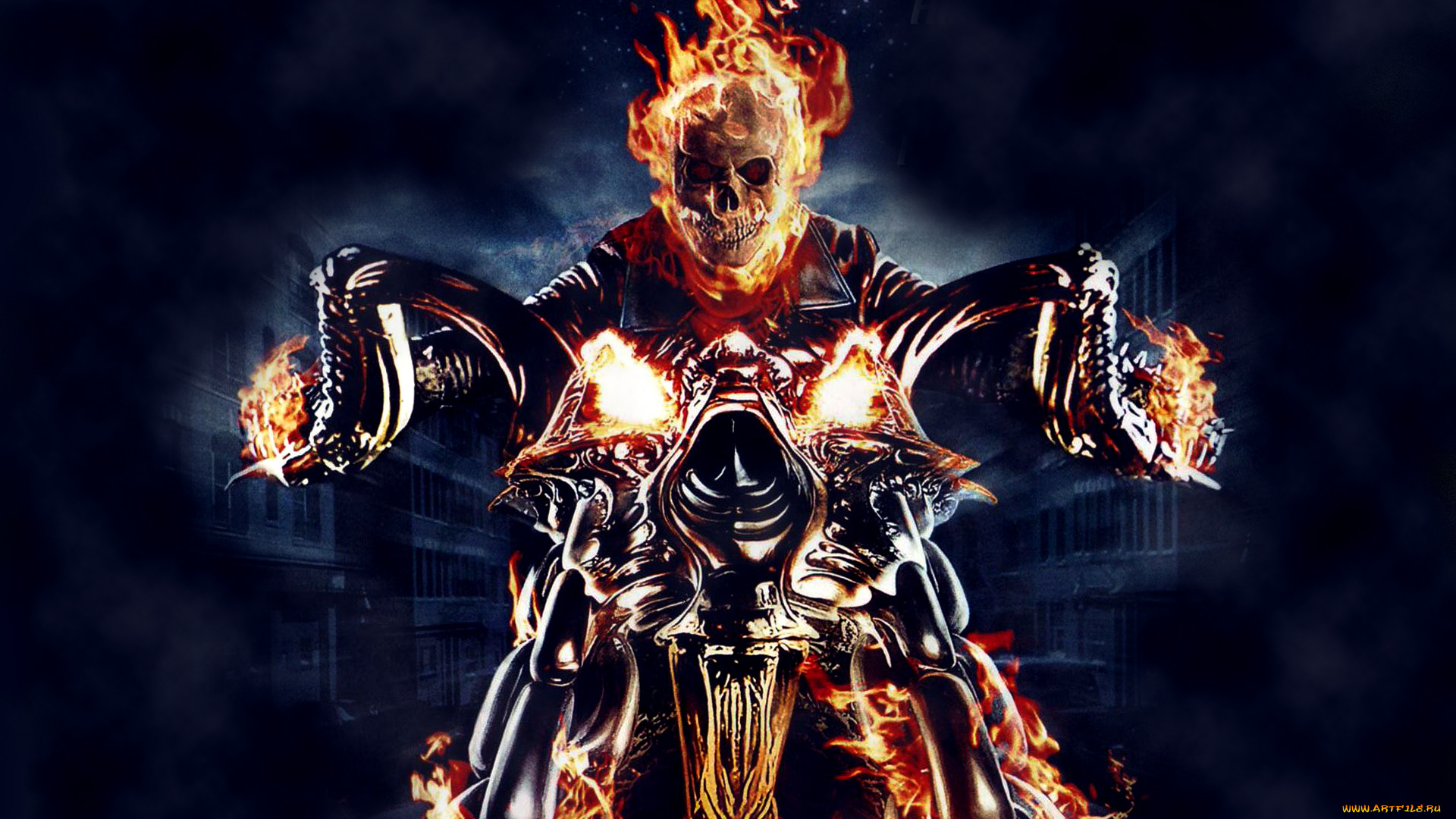 призрачный, гонщик, фэнтези, демоны, ghost, rider, огонь, скелет, байк, череп