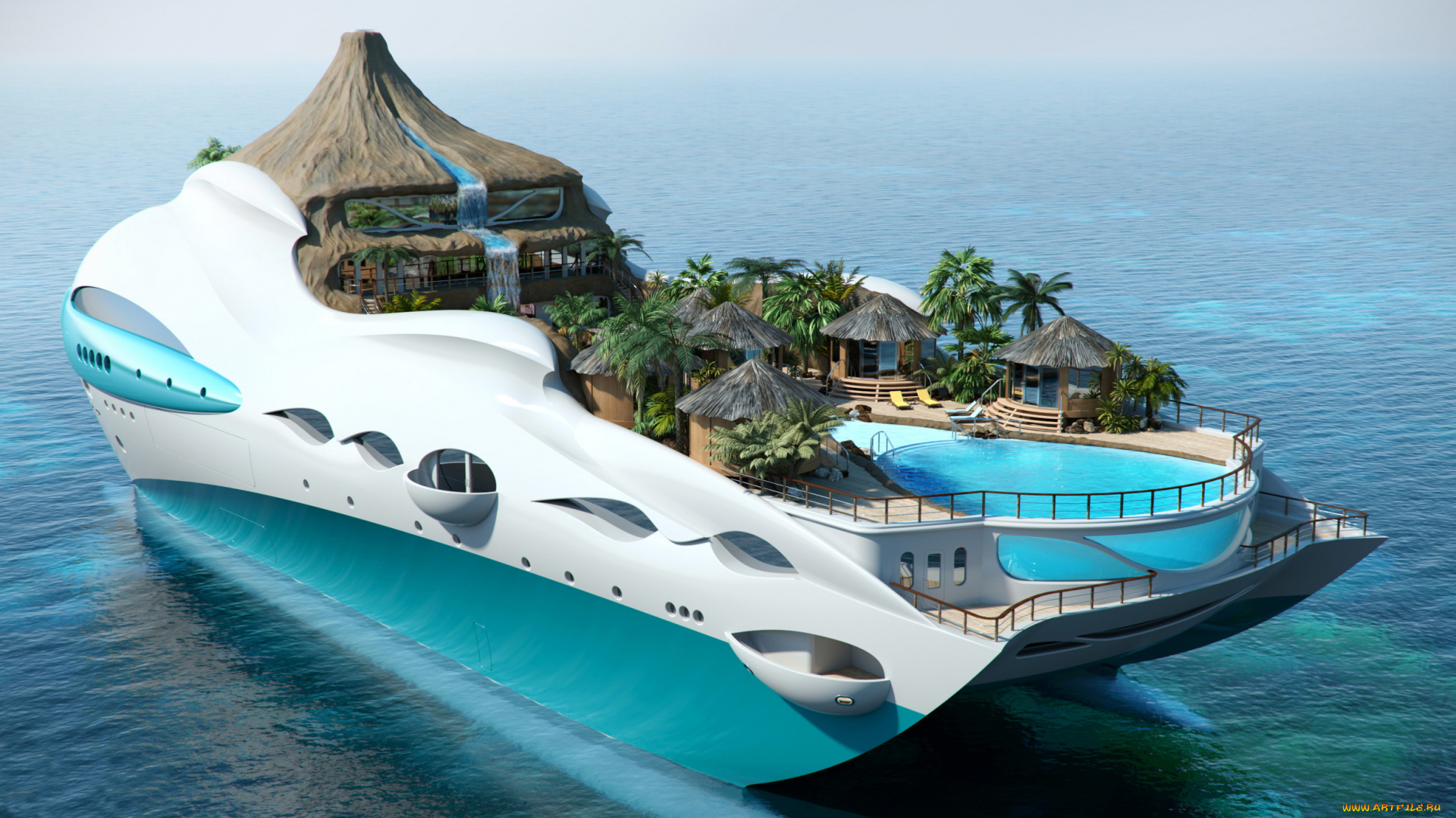 ‘tropical, island, paradise’, superyacht, корабли, 3d, суперяхта, море