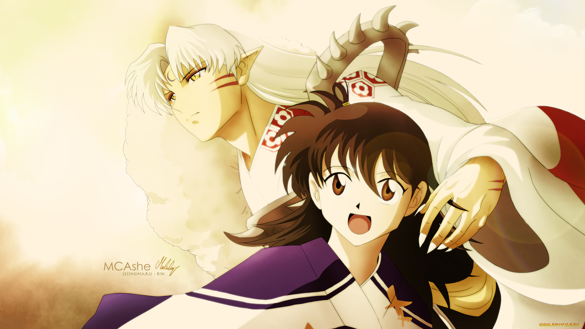 аниме, inuyasha, арт, инуяша, фон, сешимару, рин